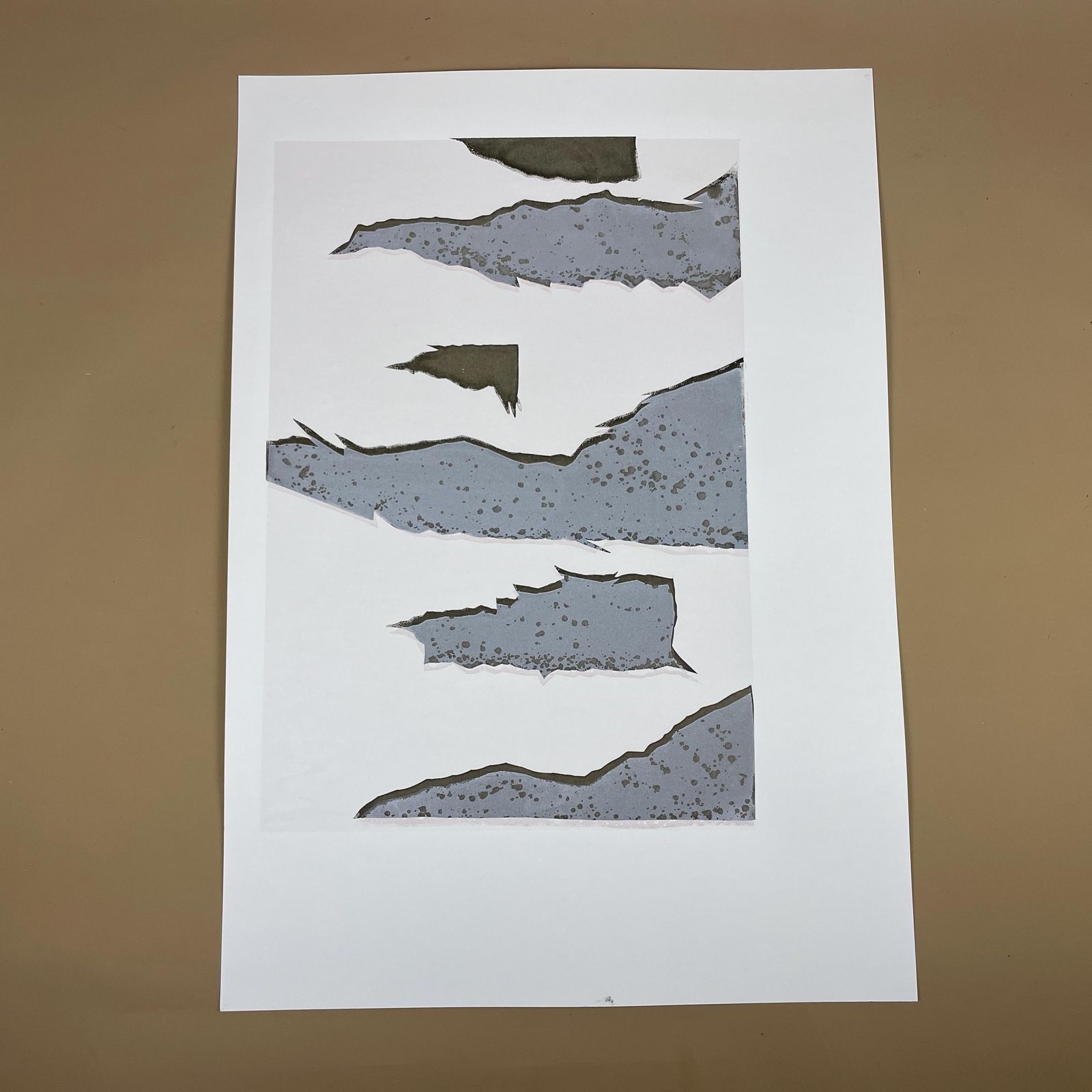 Original Abstract Screen Print Series Picture Artwork Prints Art Card Painting Layers Handmade Wall Paper Natural Grey Black
