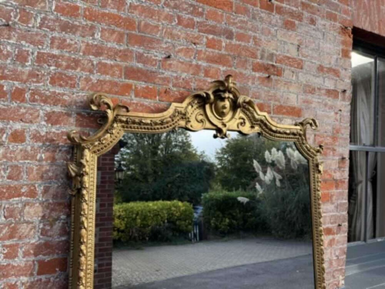 An Exceptional Large Antique English 19th C Gilt Ornate Shaped Top Mirror. photo furniture