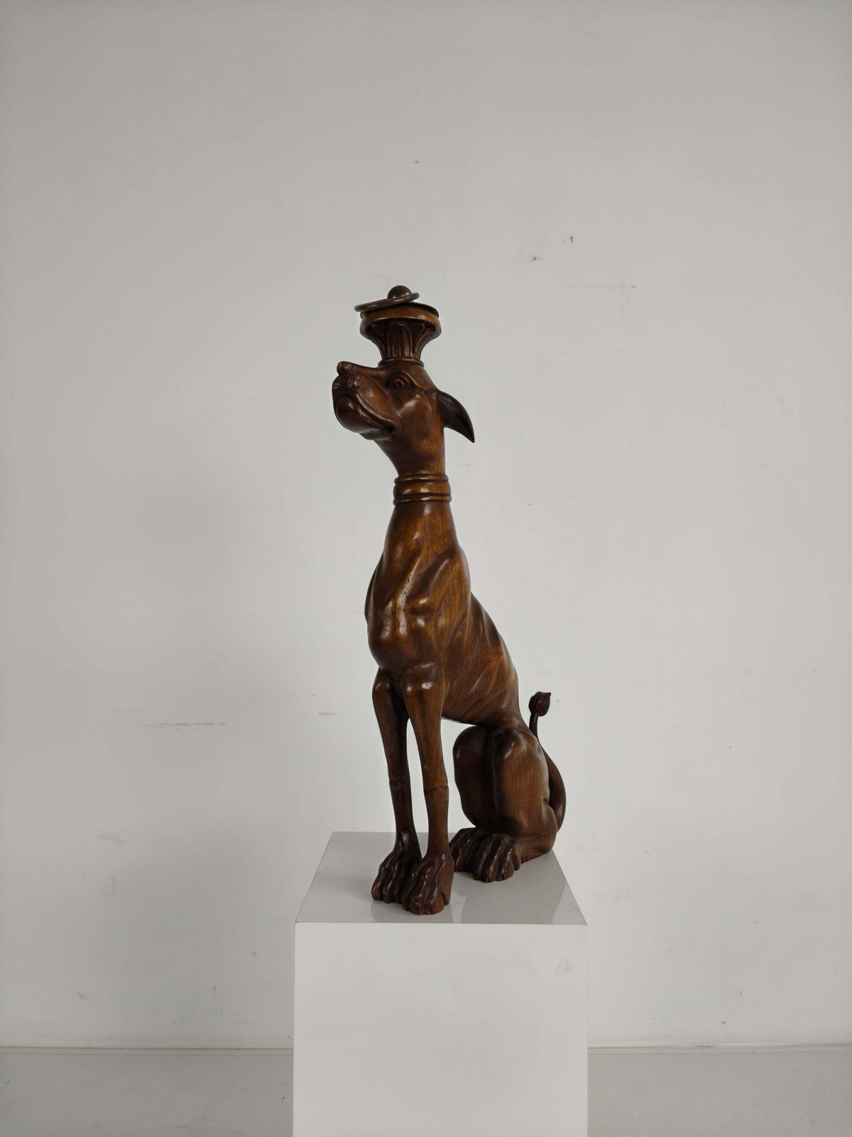 photo furniture Hand Carved Wooden Greyhound Statue  20th Century