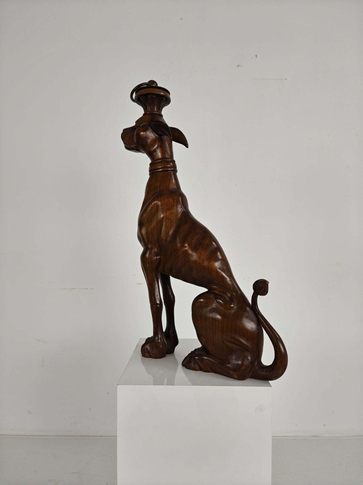 photo for sale Hand Carved Wooden Greyhound Statue  20th Century