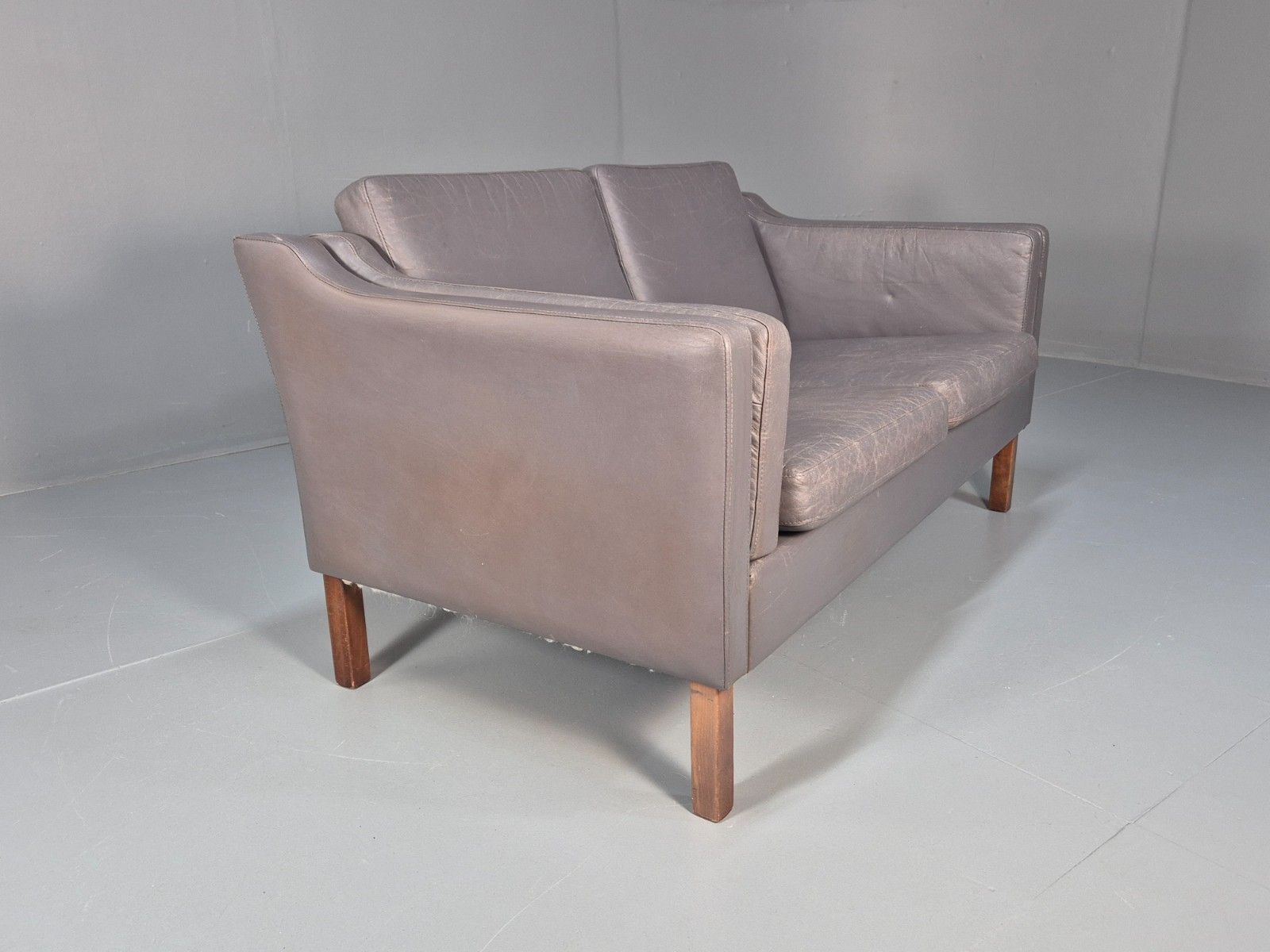 Furniture Vintage Danish Two Seater Sofa Grey Leather Mogensern Style 1980s Eb10462 M2ss photo