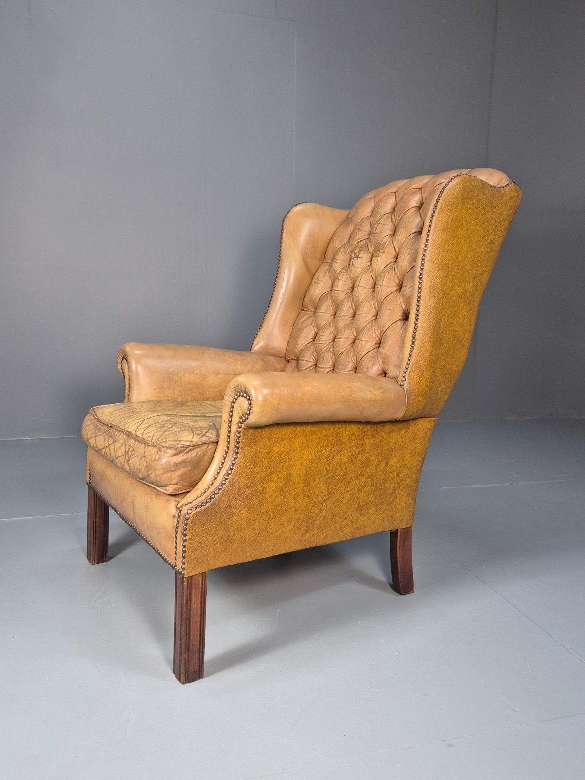 Vintage Leather Wingback Lounge Chair Georgian Style 1970s Retro Eb10457 Vlea photo furniture