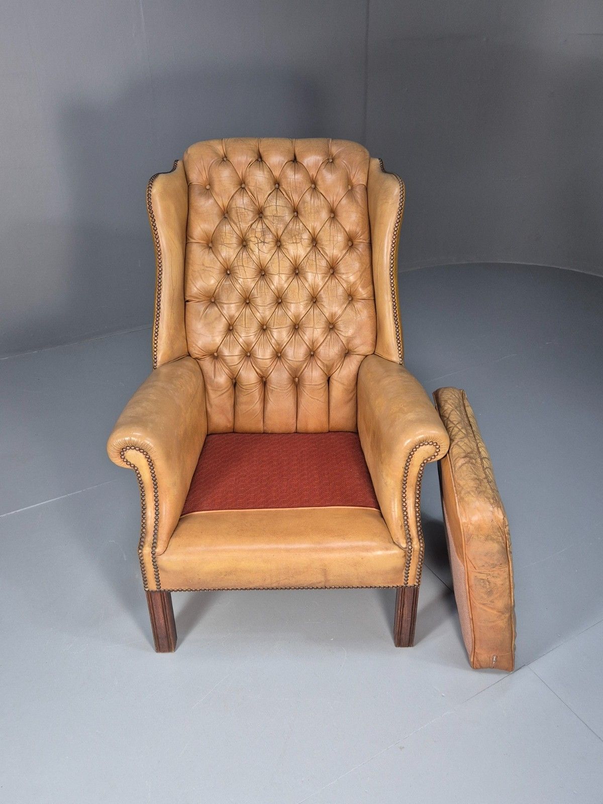 Furniture Vintage Leather Wingback Lounge Chair Georgian Style 1970s Retro Eb10457 Vlea photo