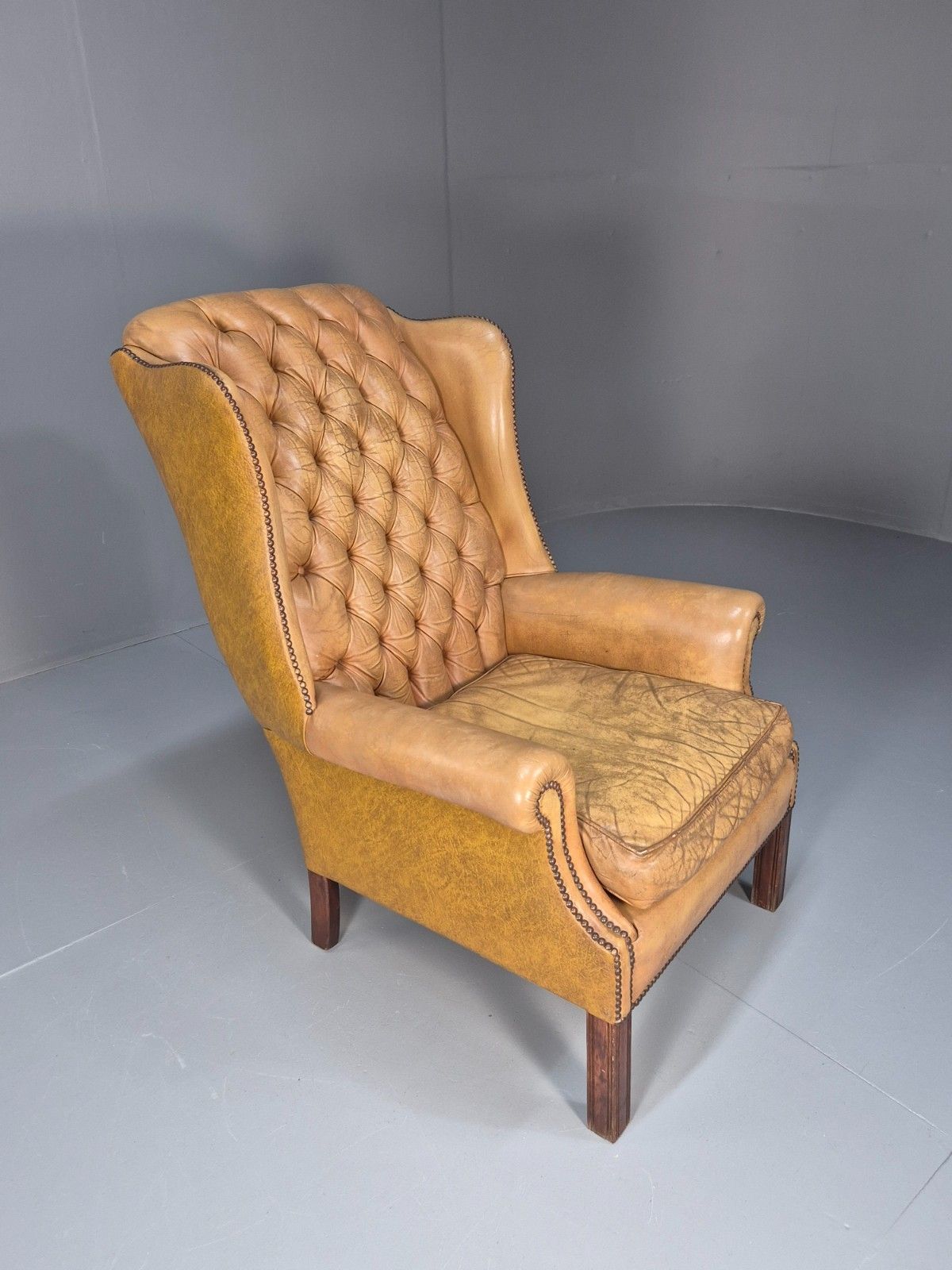 325.0 Vintage Leather Wingback Lounge Chair Georgian Style 1970s Retro Eb10457 Vlea photo