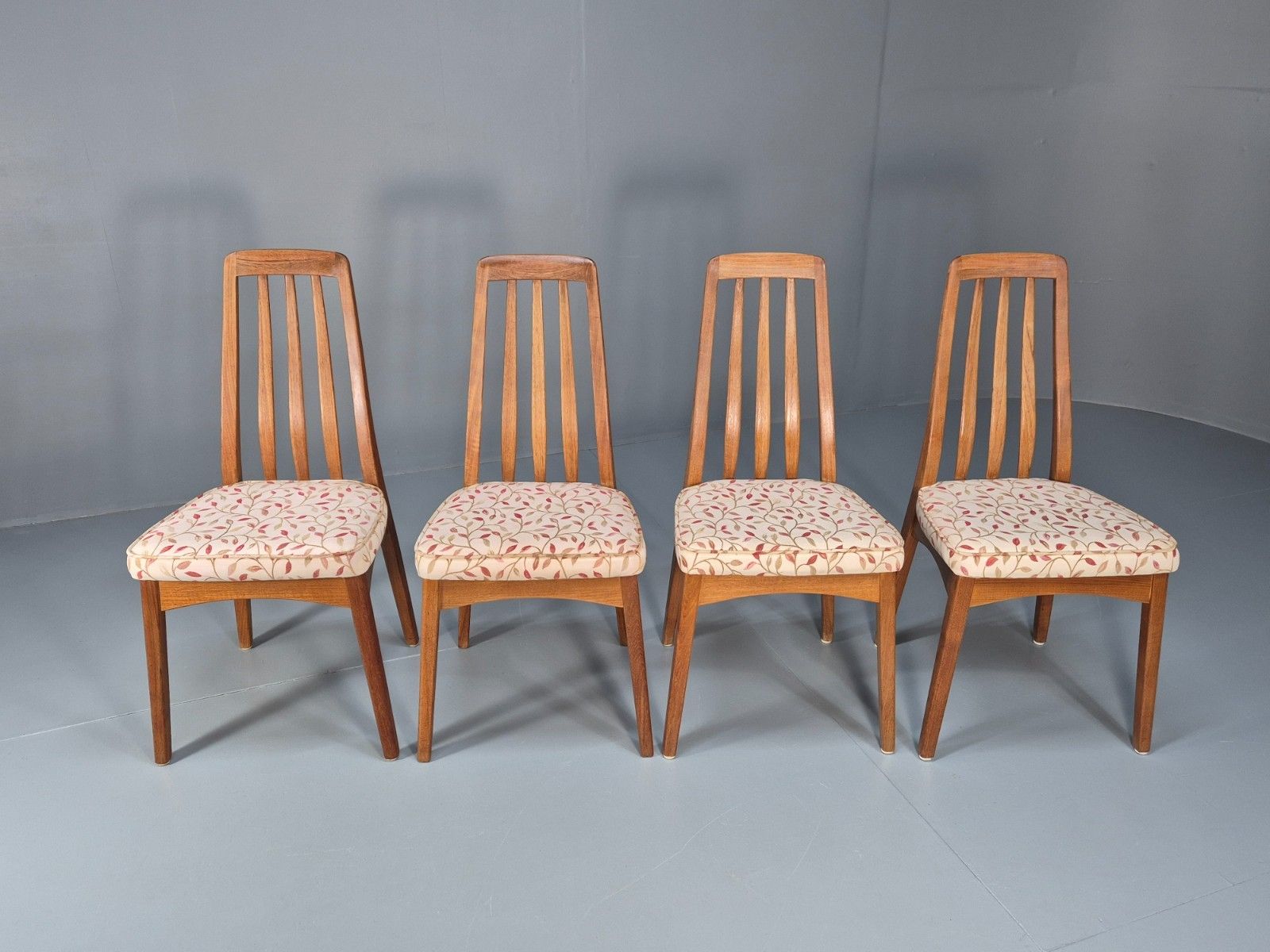 4 Midcentury Vintage Teak Dining Chairs Floral Cotton Upholstery  Eb10429 Mdin photo furniture