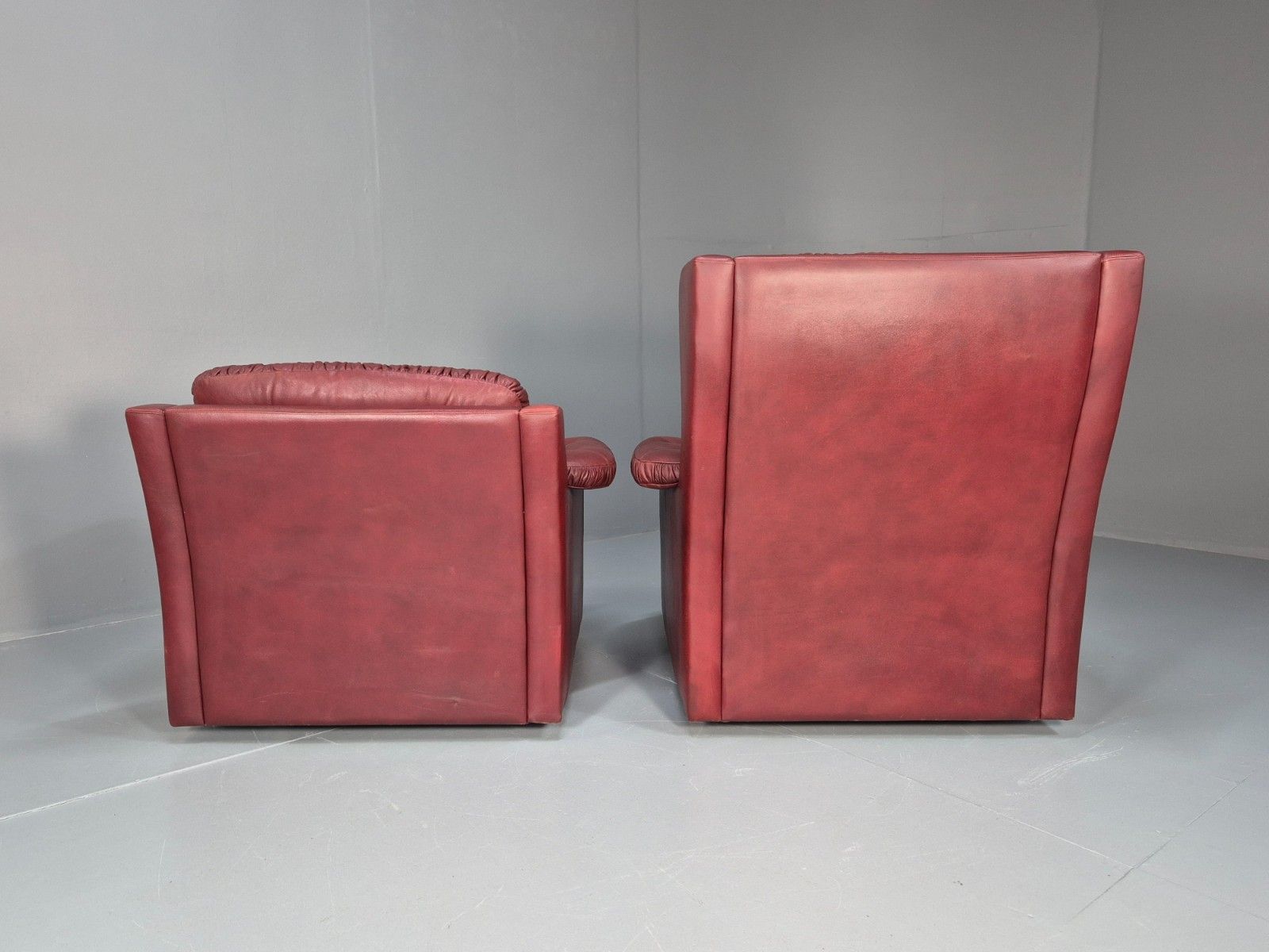 photo for sale 2 Vintage Danish Lounge Chairs Burgundy Leather 1980s Retro Mcm Eb10329 Mnor