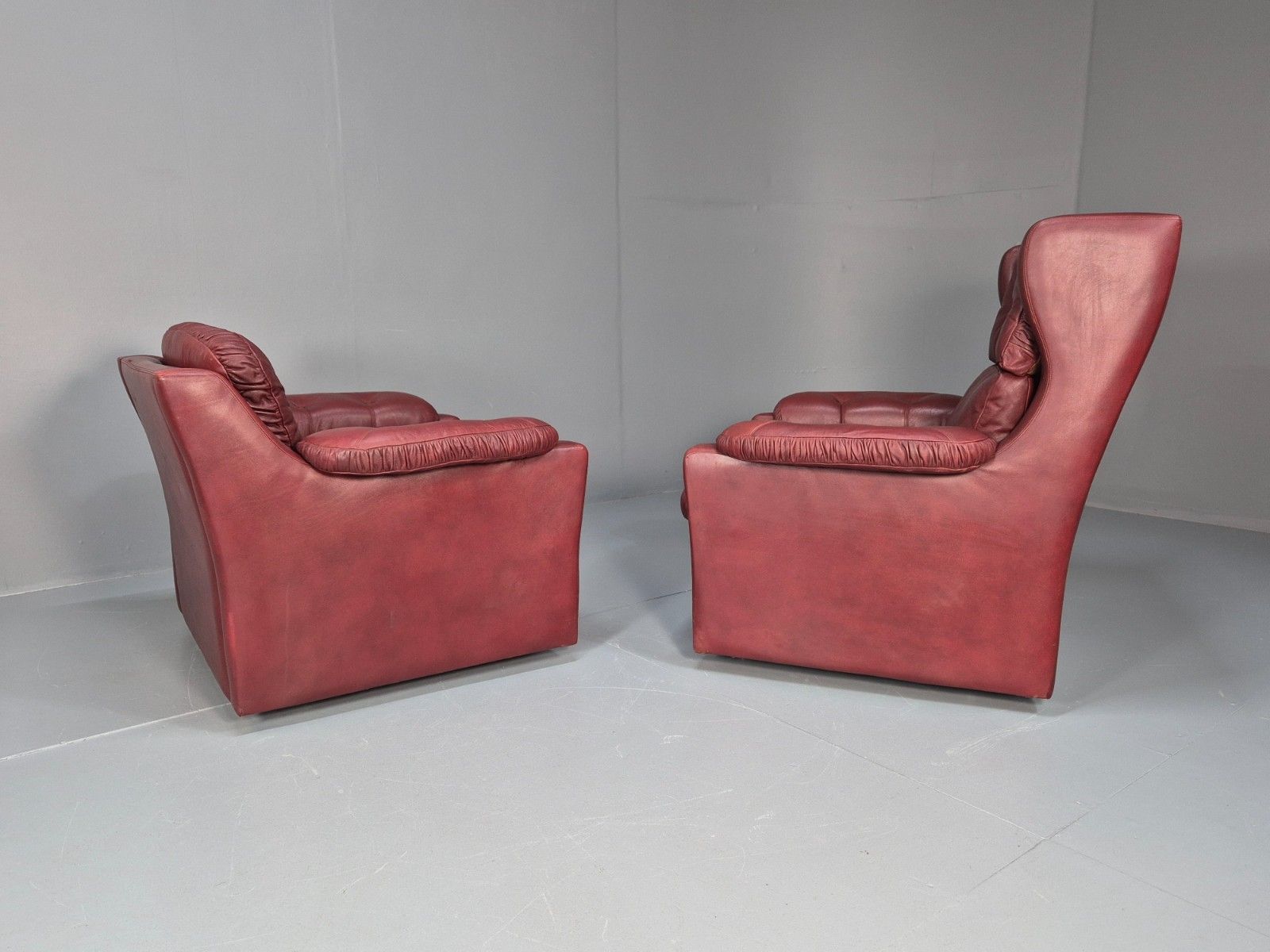 Furniture 2 Vintage Danish Lounge Chairs Burgundy Leather 1980s Retro Mcm Eb10329 Mnor photo
