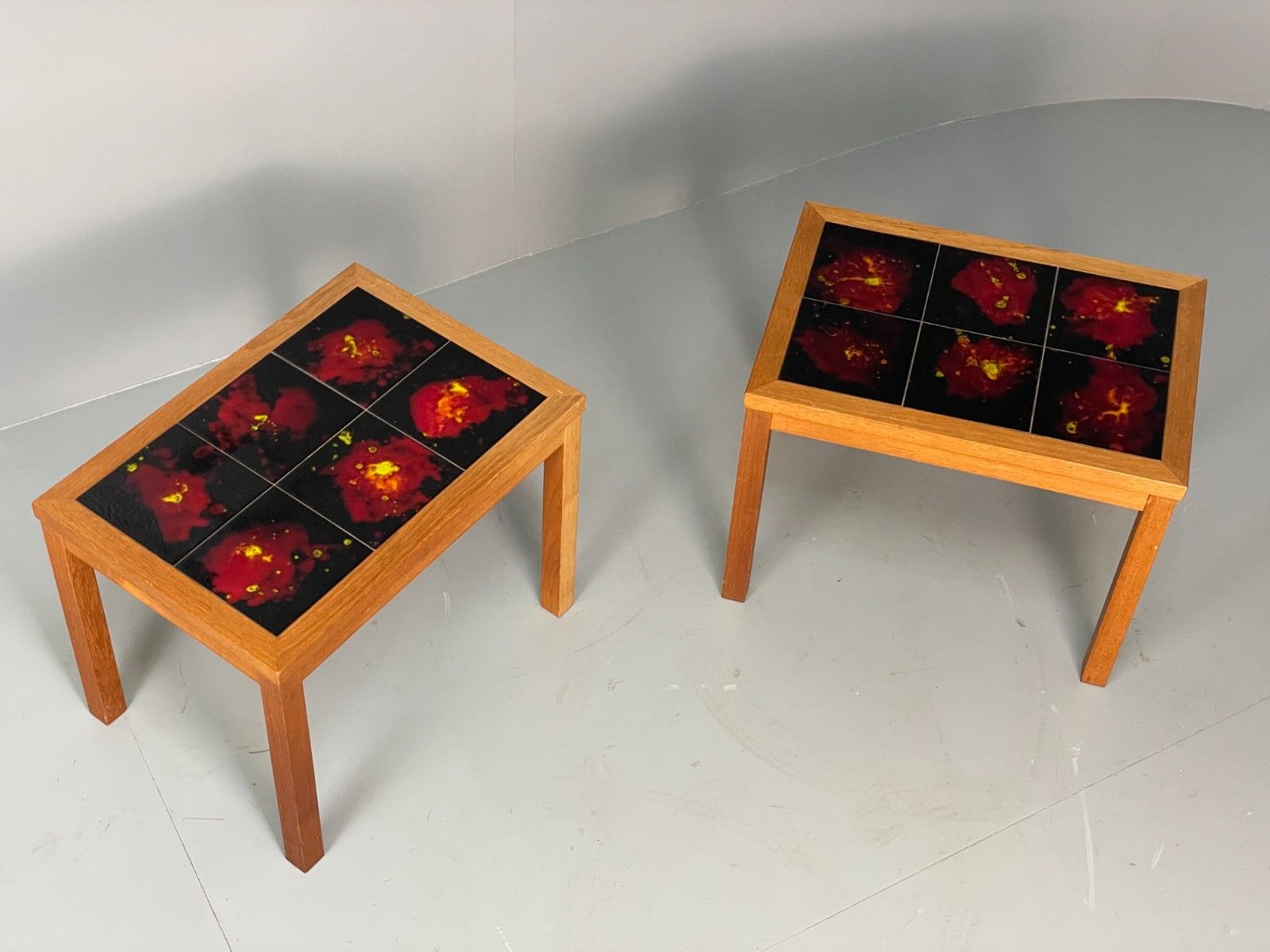Vintage Teak Tile Topped Coffee Tables Pair Danish Retro 1970s Eb10257 Mwoo