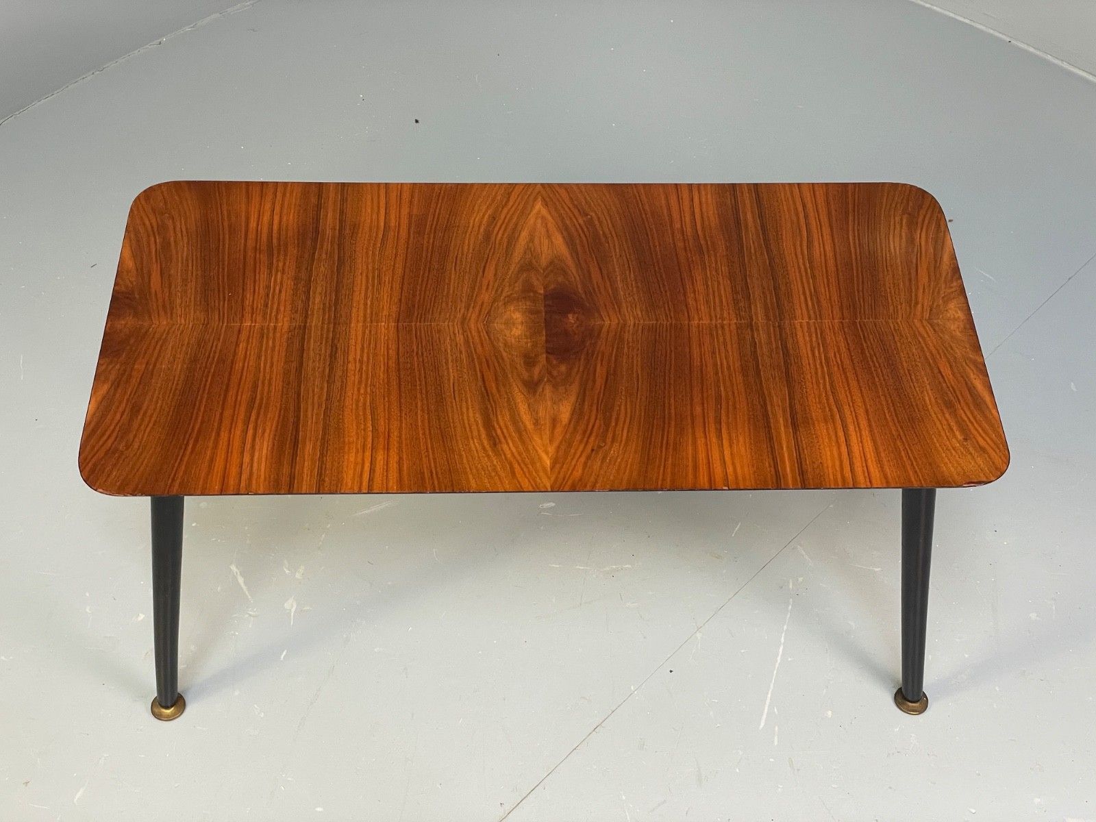 Mid Century Walnut Plywood Coffee Table Black Legs 1960s Vintage Eb10239 Mwoo photo furniture