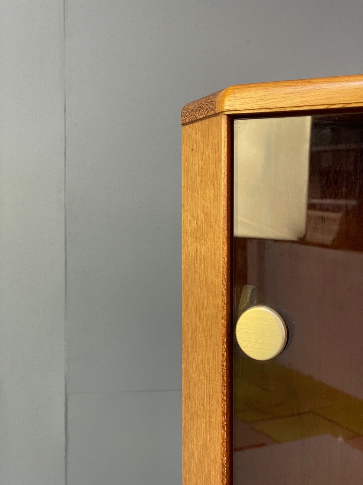 photo buy Vintage Teak Corner Cabinet Smoked Glass 1970s Turnidge Of London  Eb10017 Mwoo