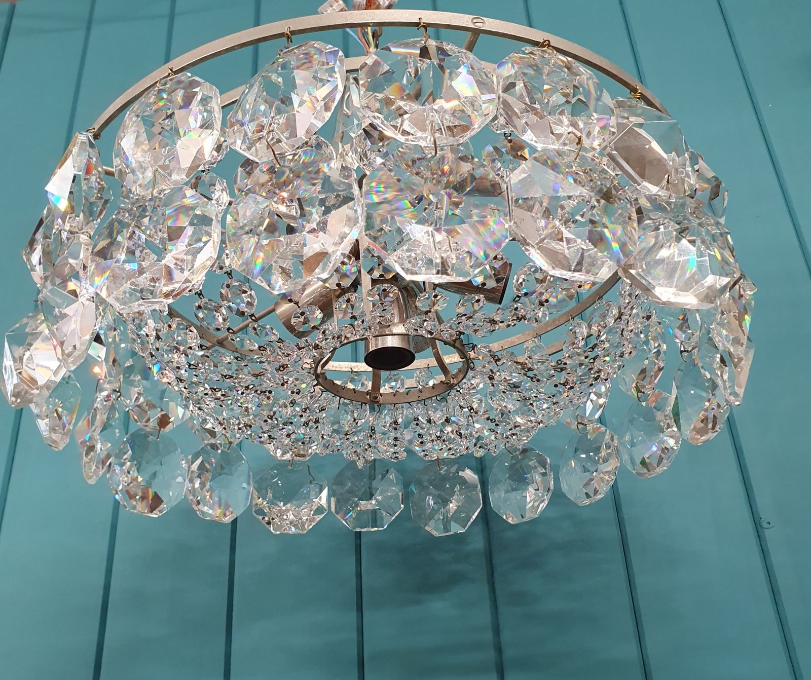 Early 20th Century Chandelier With Large Hexagon Drips photo for sale