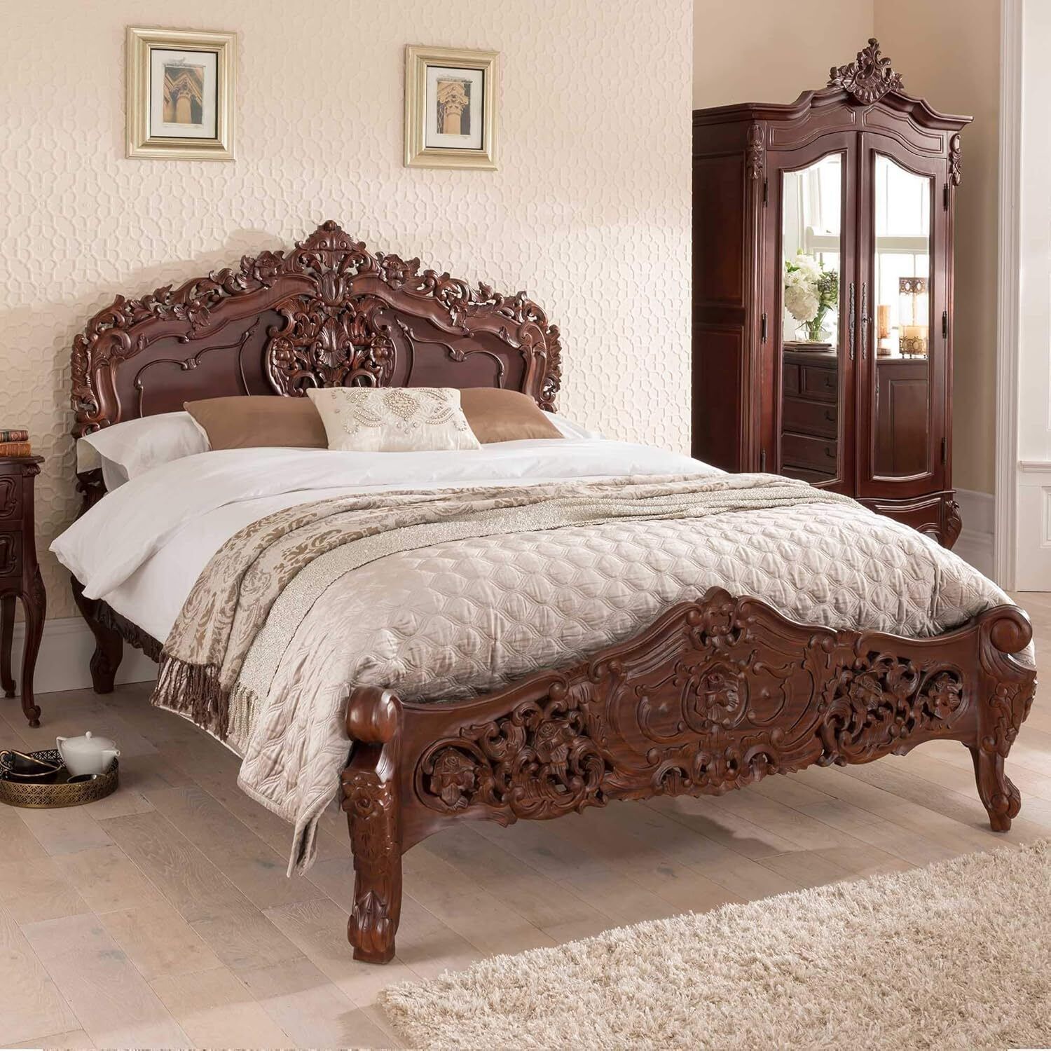 Brand New Masterpiece Rococo Style Hand Carved French King Bed Frame photo for sale