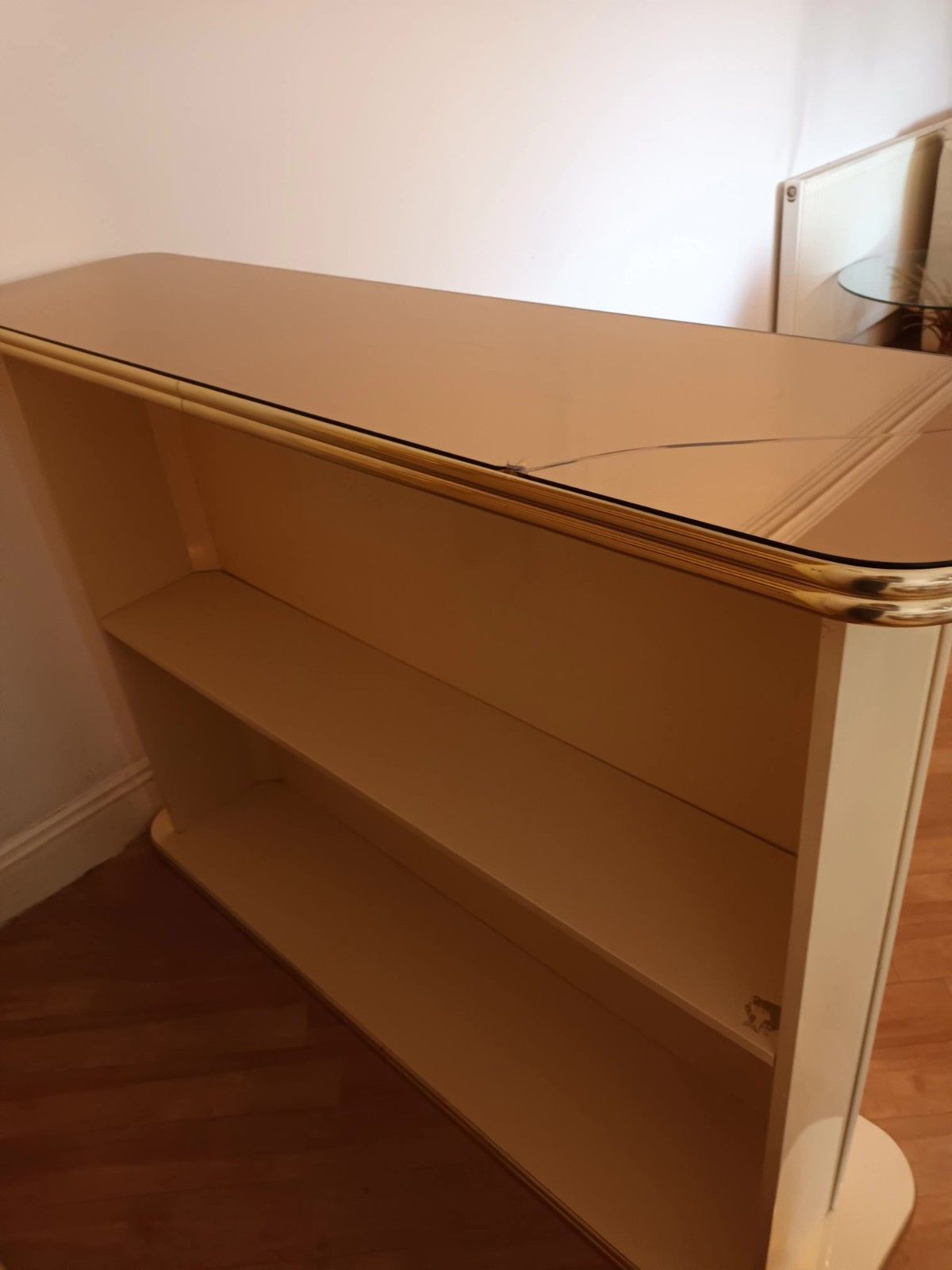Spectacular Cream 80s Lacquer, Rose Tinted Mirror Italian Counter Bar & Cabinet photo buy