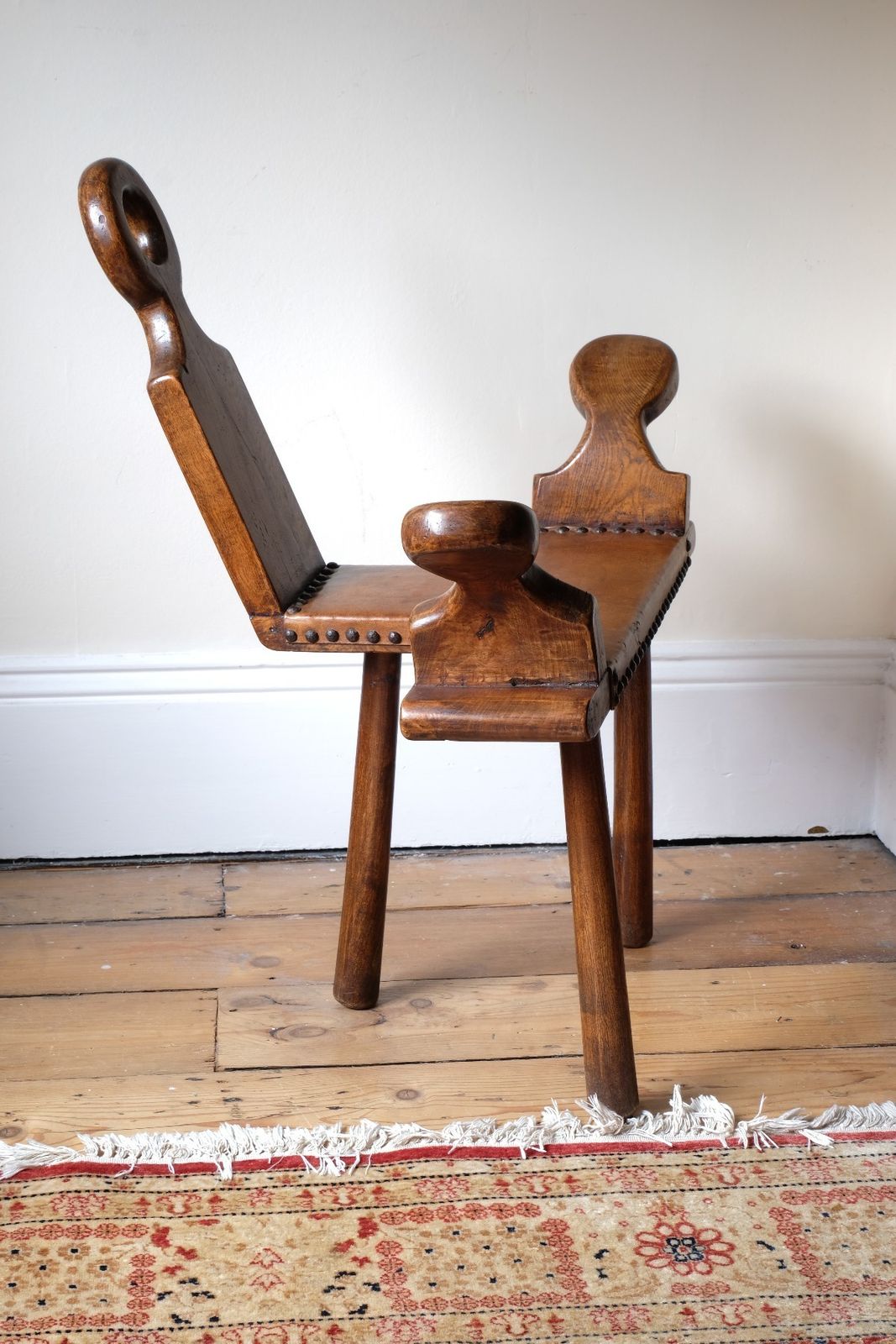 1100.0 1950s Spanish Brutalist Elm And Leather Chair – Primitive Sculptural Design photo