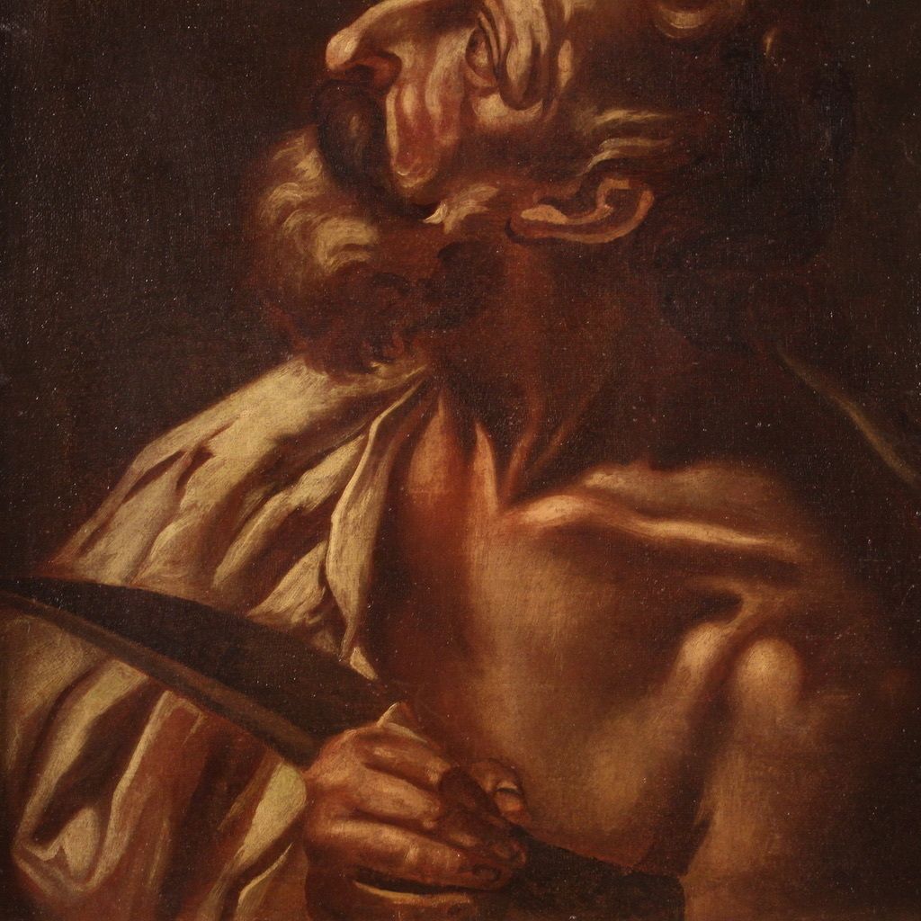 Antique Religious Painting From 17th Century, Saint Bartholomew photo Art