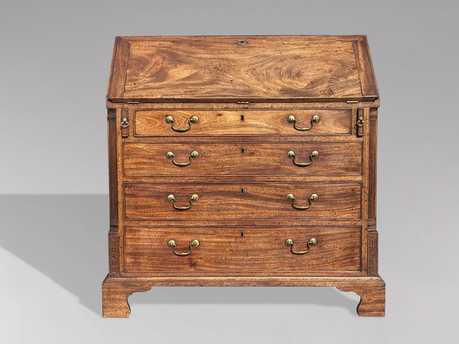 Untouched 18th Century George III Period Mahogany Bureau photo vinterior