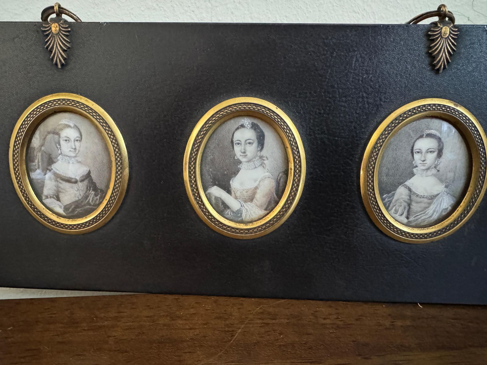18th Century Framed Set Of Three Plumbago Portrait Miniatures photo furniture