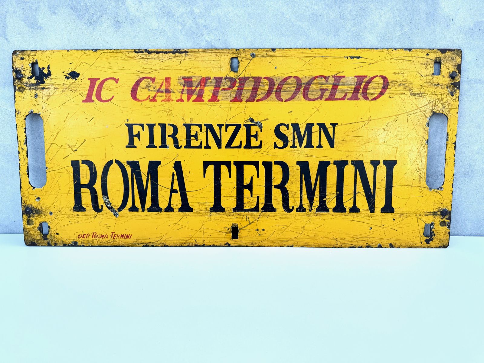 Vintage Italian Train Route Sign, Double Sided Metal Plaque, Roma Termini To Firenze, Collectible Railway Memorabilia photo furniture
