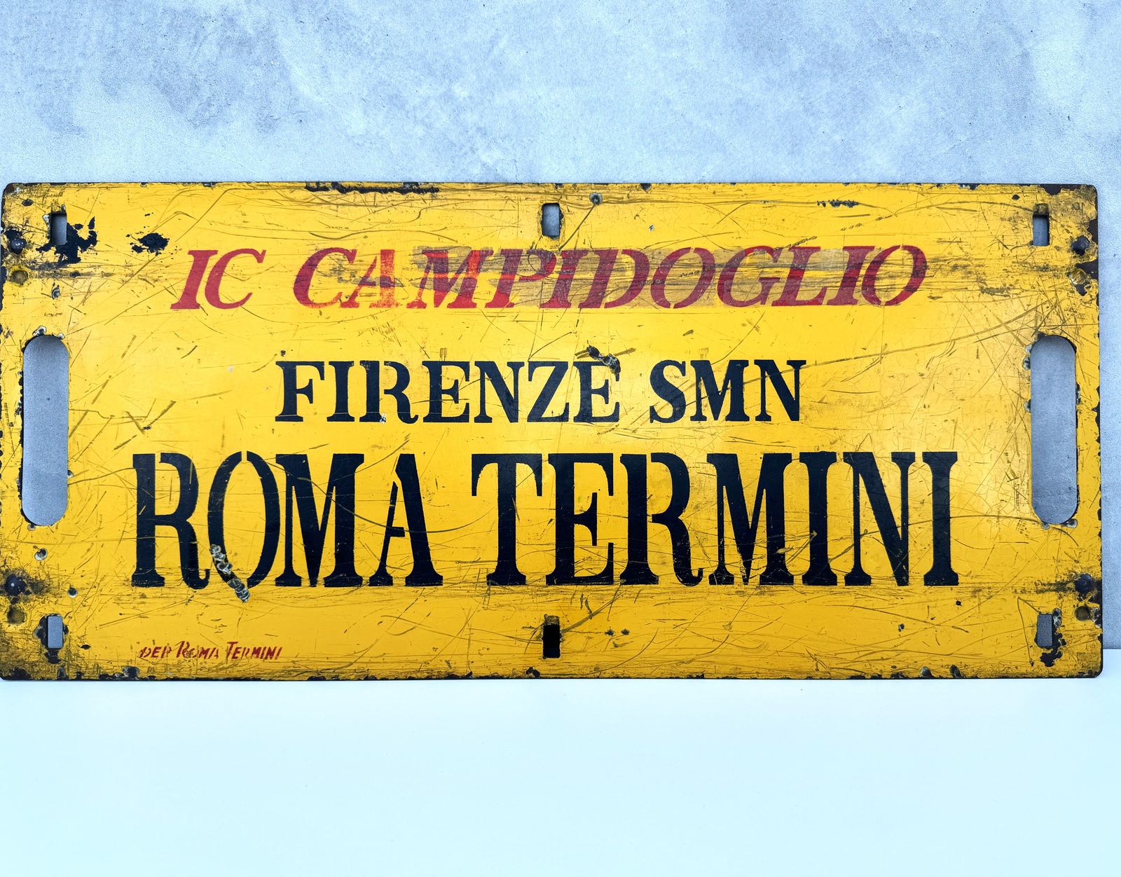photo for sale Vintage Italian Train Route Sign, Double Sided Metal Plaque, Roma Termini To Firenze, Collectible Railway Memorabilia