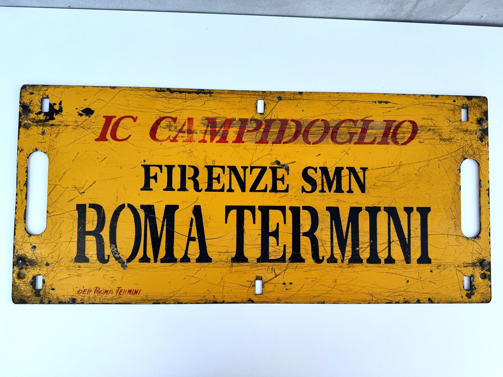 photo vinterior Vintage Italian Train Route Sign, Double Sided Metal Plaque, Roma Termini To Firenze, Collectible Railway Memorabilia