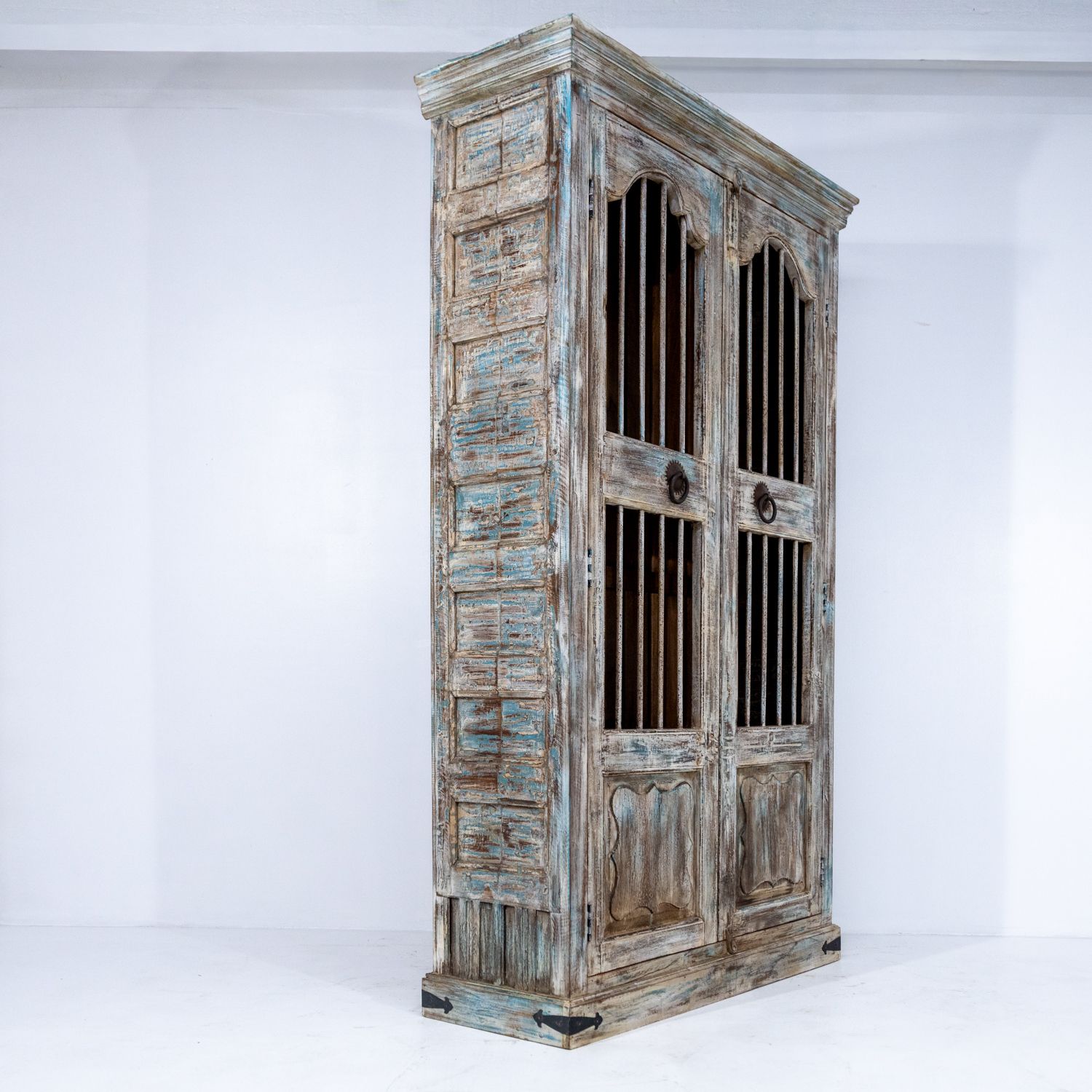 Indian Wooden Almirah With Iron Bar Fronts Ra 31 photo vintage