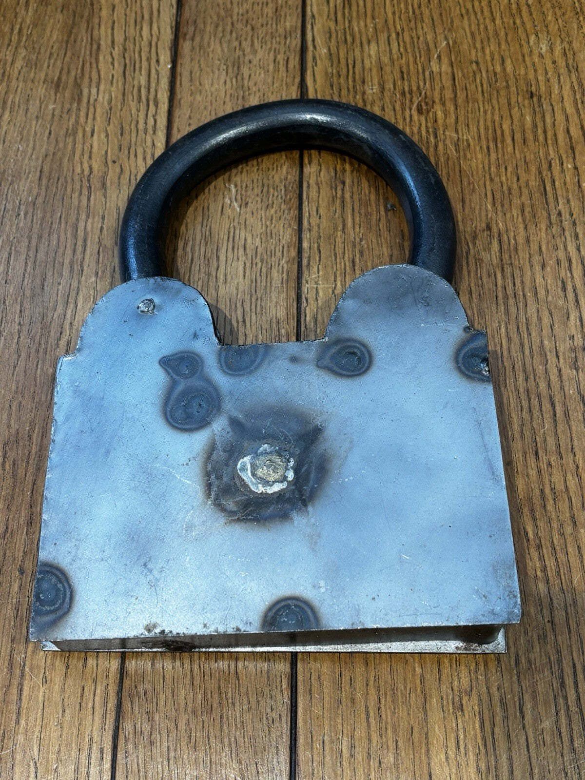 Huge Metal Shop Display Working Padlock. photo vinterior
