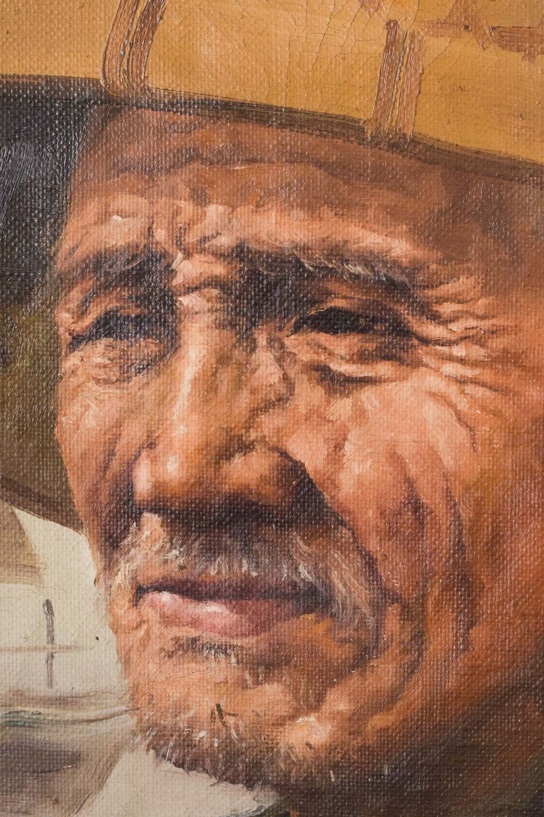 Schilderij Van Een Oude Visser Met Strohoed Door S. Chen photo Kunst