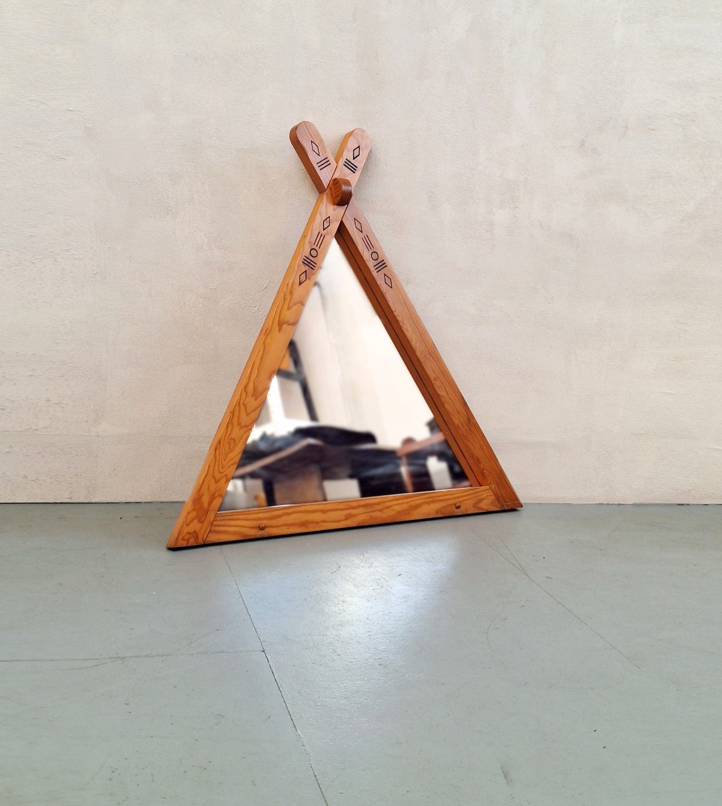 Large Vintage Triangular Pine Mirror photo Home Decor