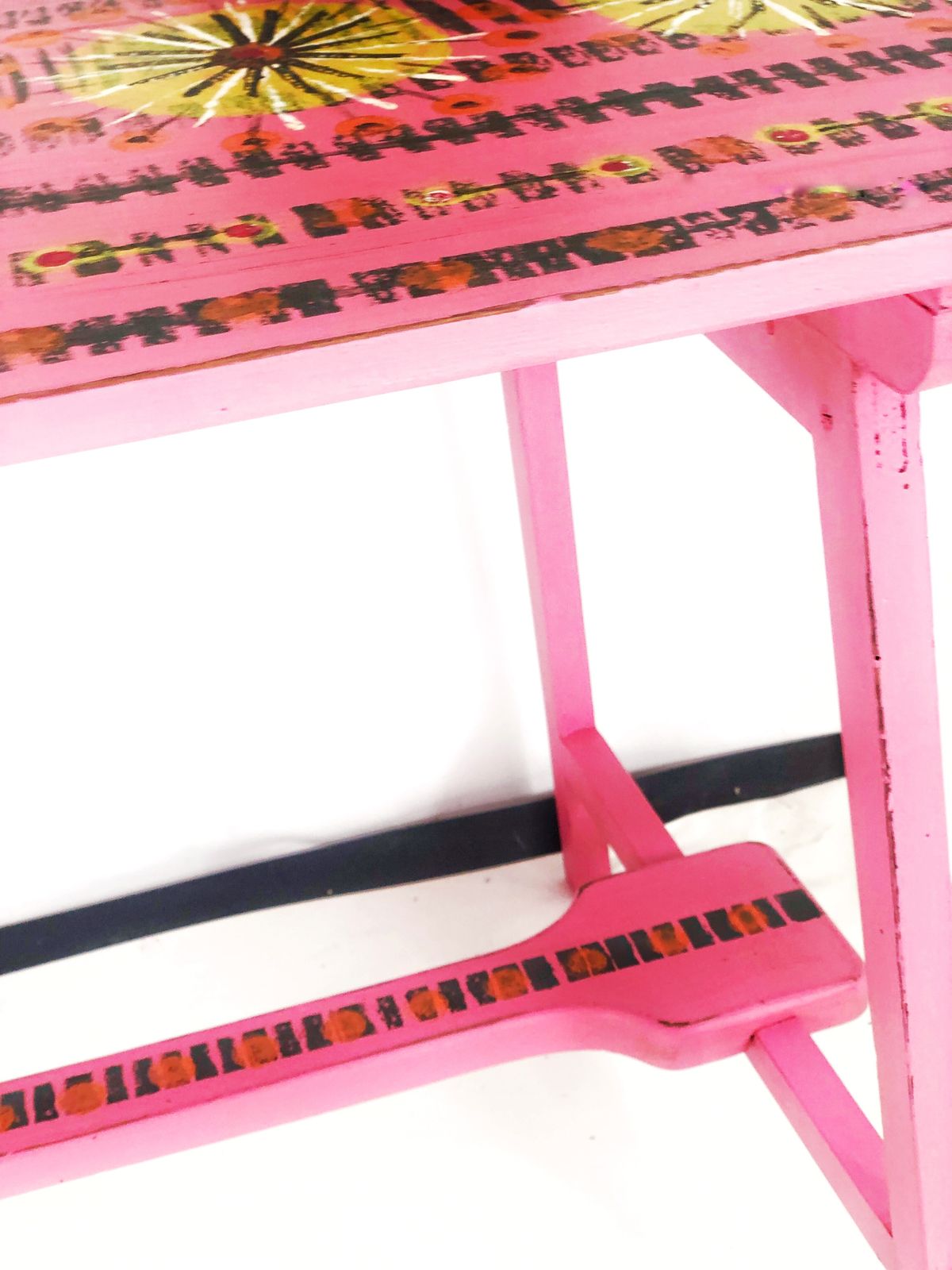 Mid Century Folding Table Hand Painted In Pink photo vinterior
