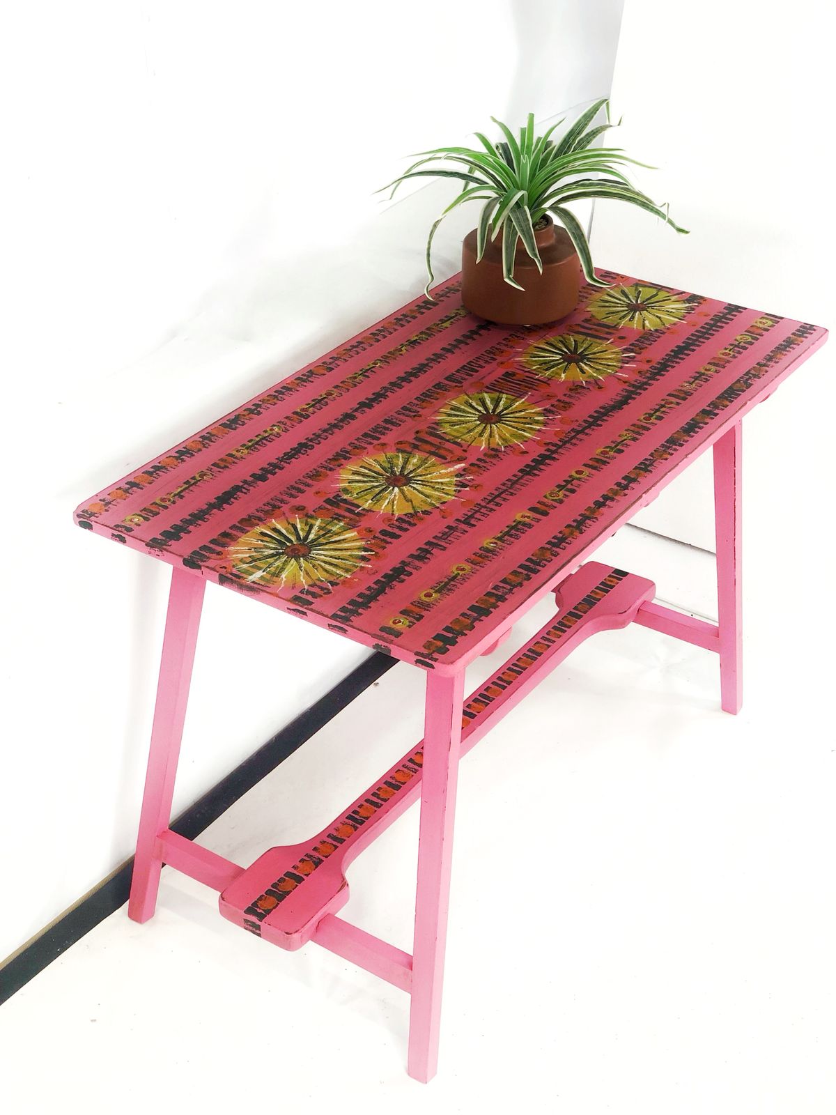 Mid Century Folding Table Hand Painted In Pink
