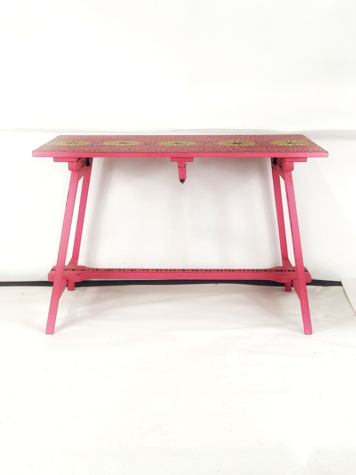 Mid Century Folding Table Hand Painted In Pink photo vintage