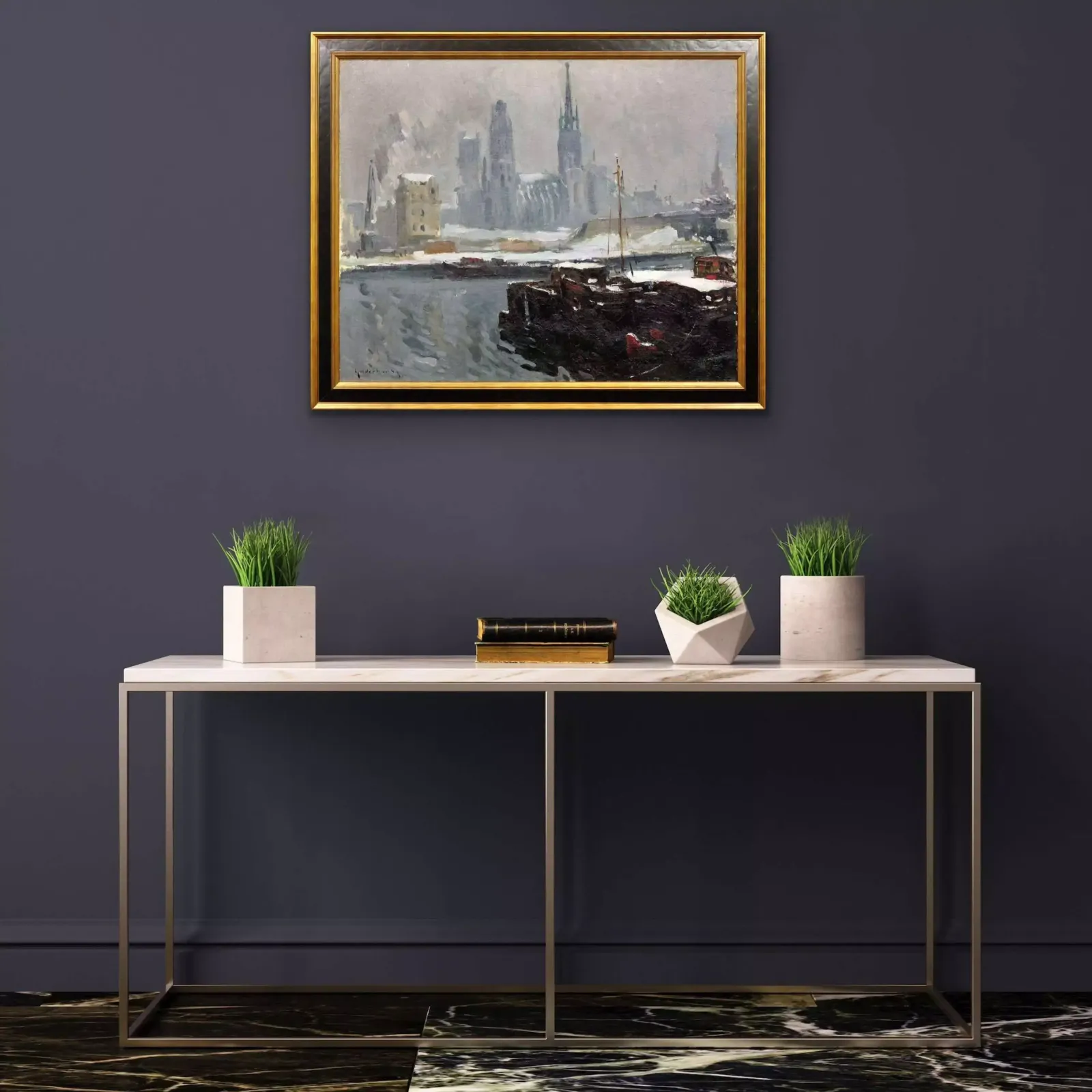 Paul   Jean Anderbouhr 1909 To 2006. The Agony Of Rouen, Normandy 1944. World War 2 France D Day Allied Aerial Bombing. Framed Wartime Oil Painting. photo 9895.0