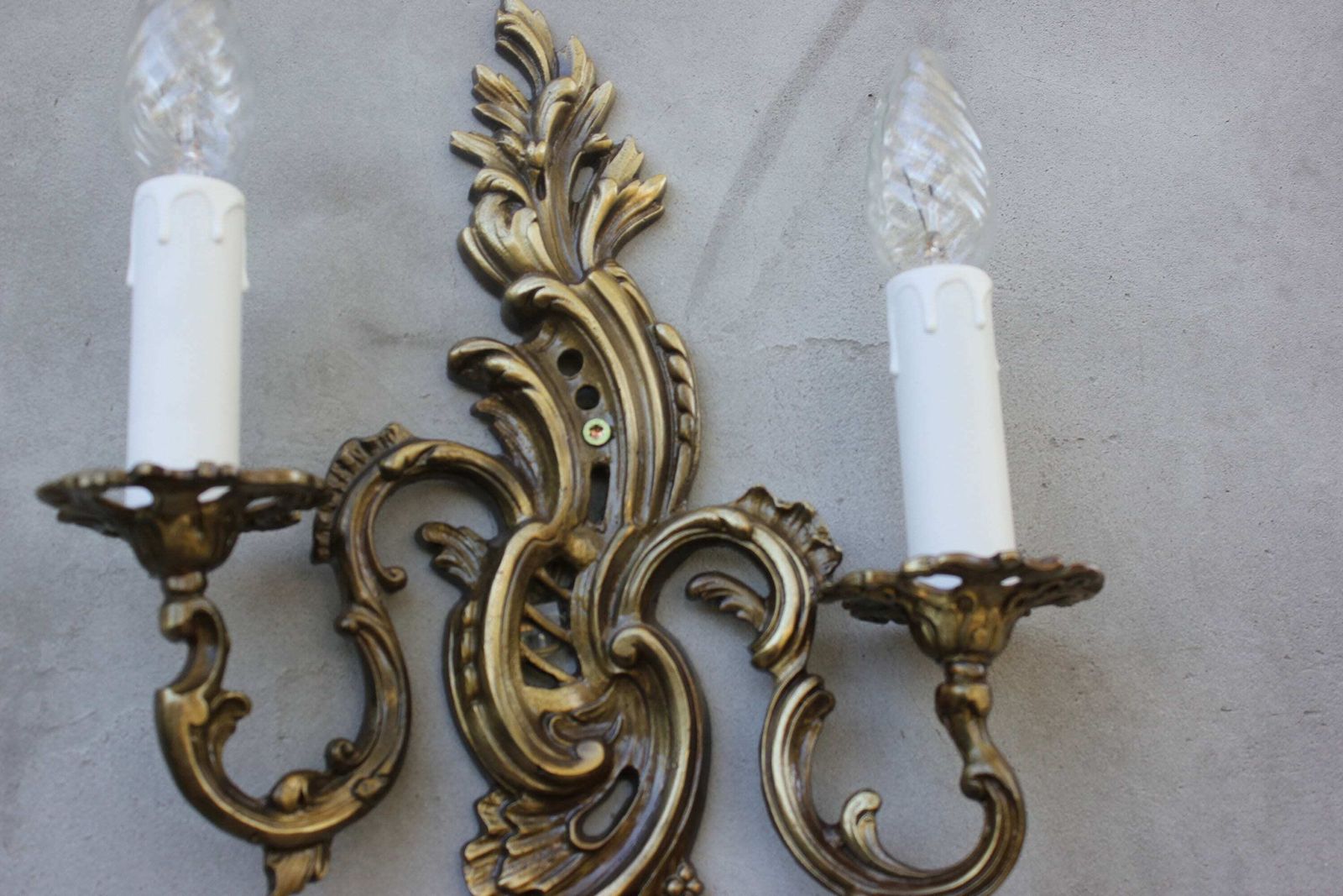 Lovely French Wall Sconces A Pair Lamps, Set Of Two Brass Side Lamps photo for sale