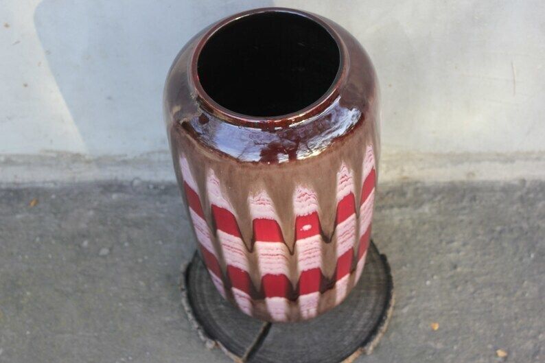Large Red Ceramic ,Hallway Midway Century Style Handmade Pottery Farmhouse Décor Anniversary Gift Flower Vase photo Home Decor