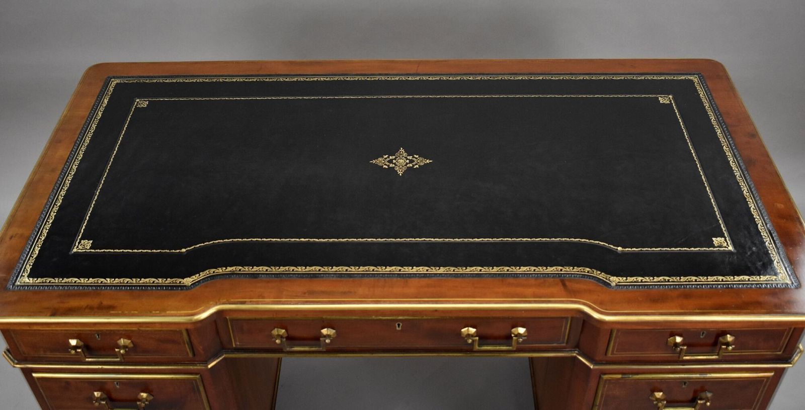 19th Century French Brass Inlaid Mahogany Writing Table photo vinterior