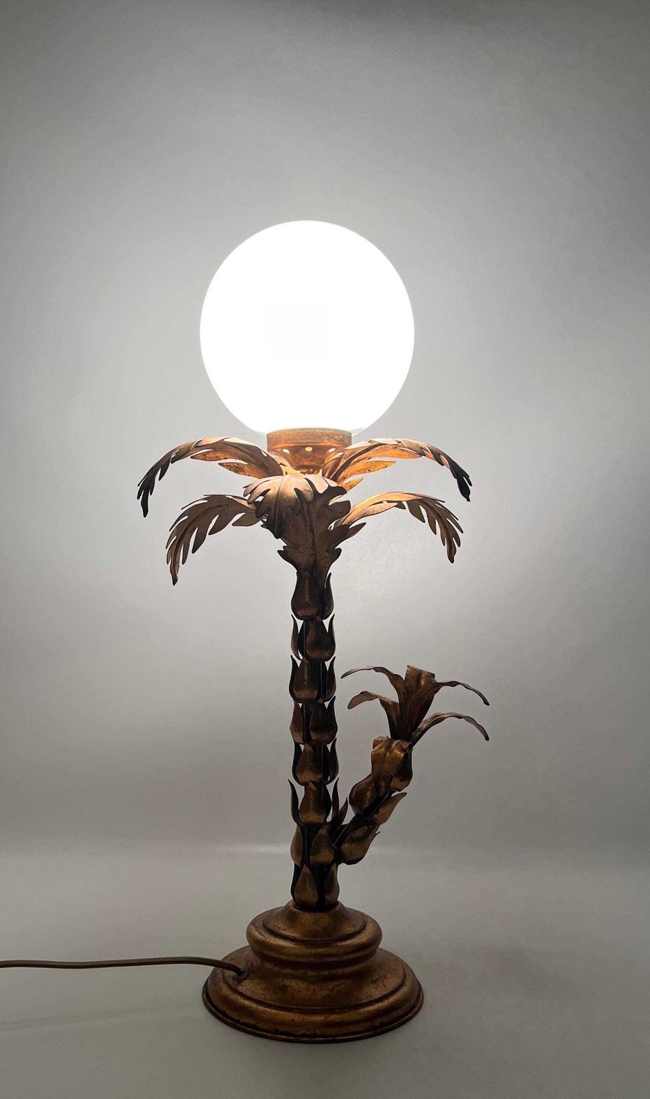 Rare Hollywood Regency Mid Century Gilt Metal Palm Tree Table Lamp By Hans Kögl Germany photo for sale