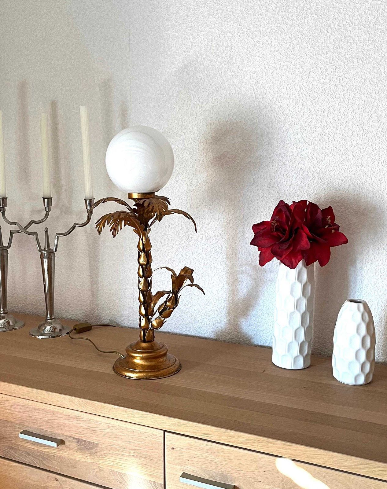 Rare Hollywood Regency Mid Century Gilt Metal Palm Tree Table Lamp By Hans Kögl Germany photo vinterior