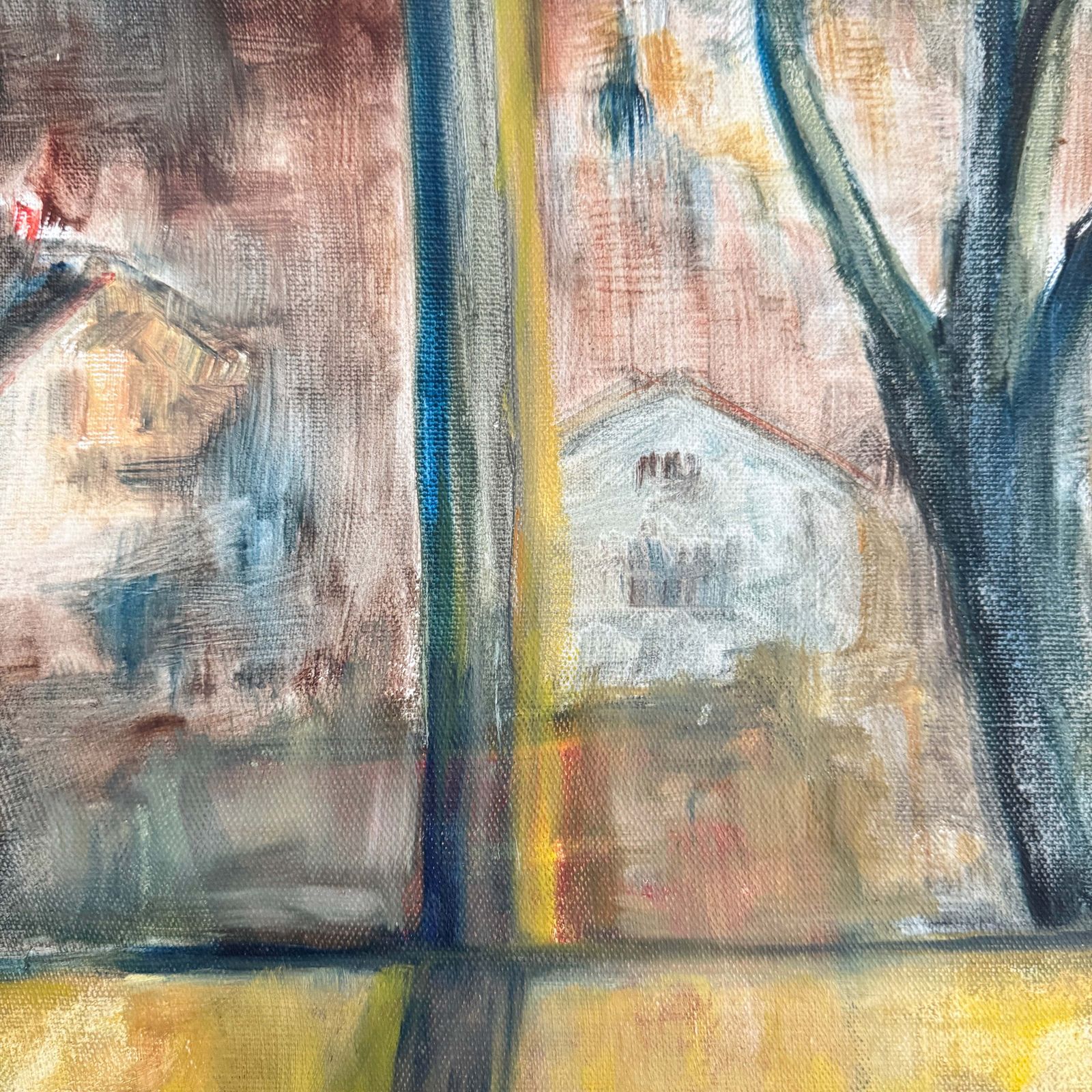 Abstract Window 1955. Vintage Swedish Oil Painting. photo furniture