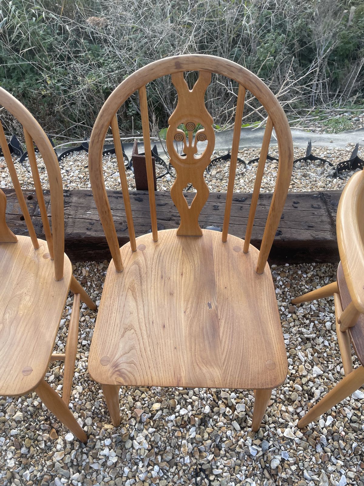 photo for sale Set Of 4 Ercol Fleur De Lis Pattern Dining Chairs