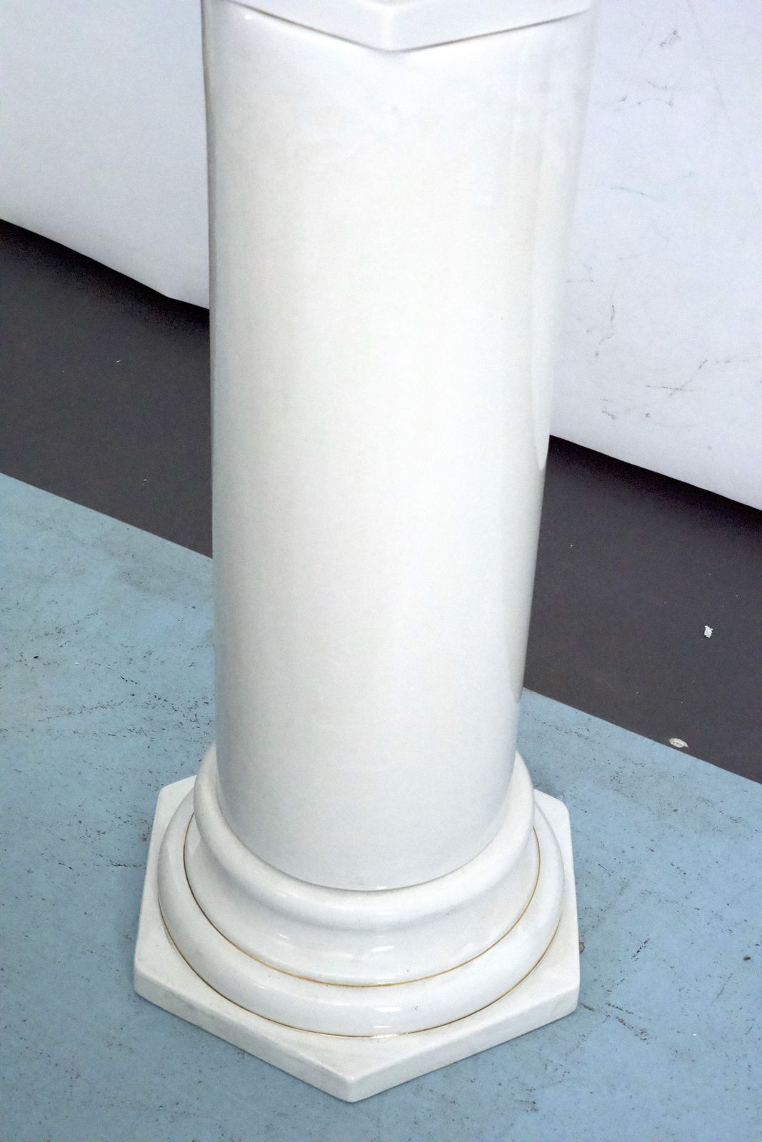 Tommaso Barbi Oversized White Ceramic Vase With Gold Details And Column, Italy, 1970s photo furniture