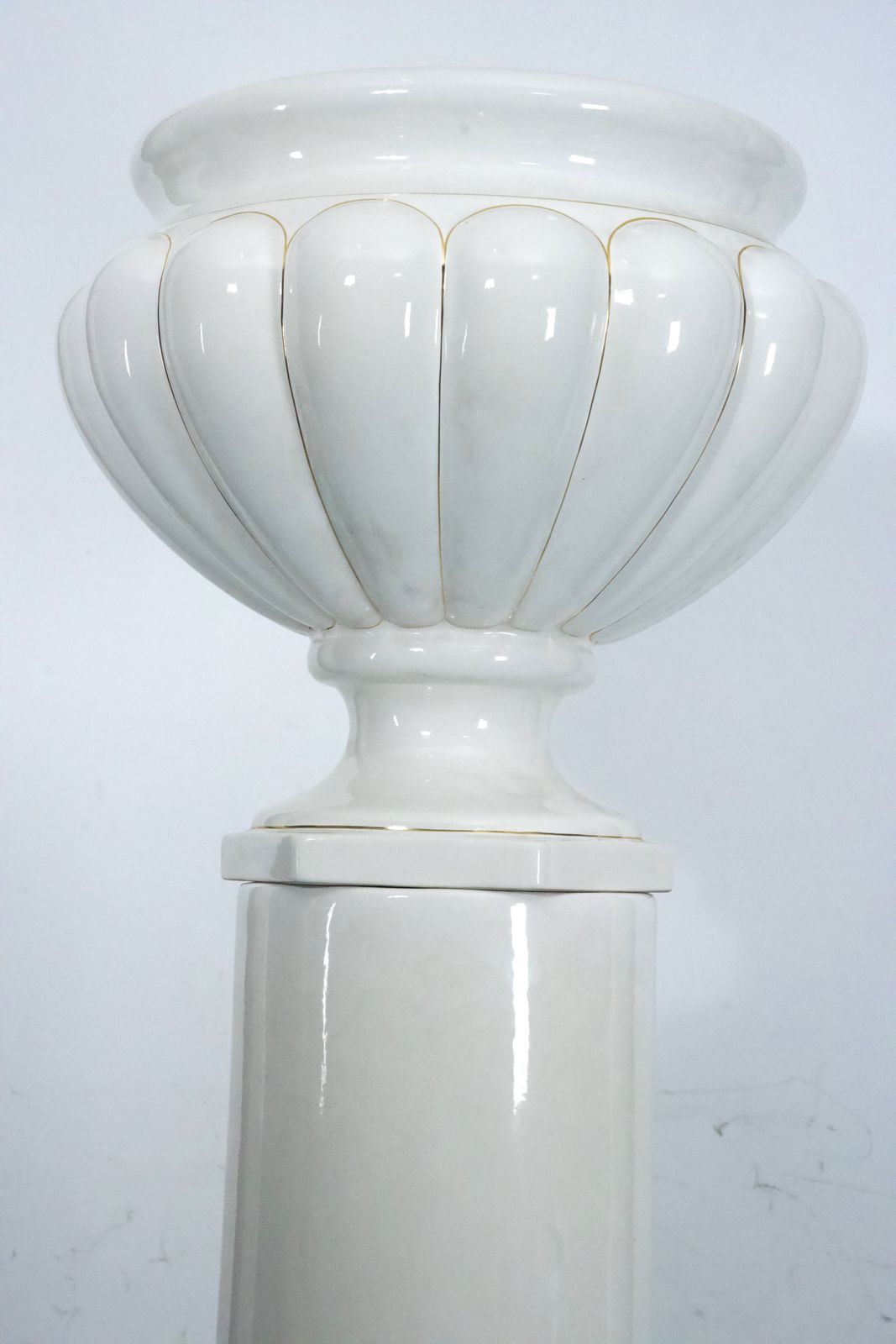 Tommaso Barbi Oversized White Ceramic Vase With Gold Details And Column, Italy, 1970s photo 4680.0