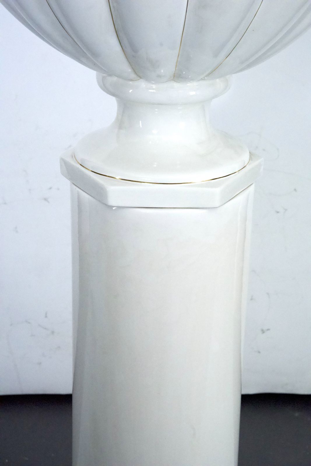 Tommaso Barbi Oversized White Ceramic Vase With Gold Details And Column, Italy, 1970s photo vinterior