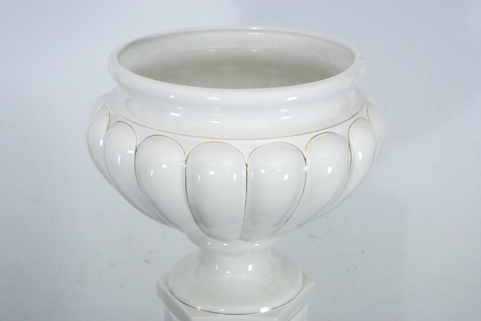 4680.0 Tommaso Barbi Oversized White Ceramic Vase With Gold Details And Column, Italy, 1970s photo