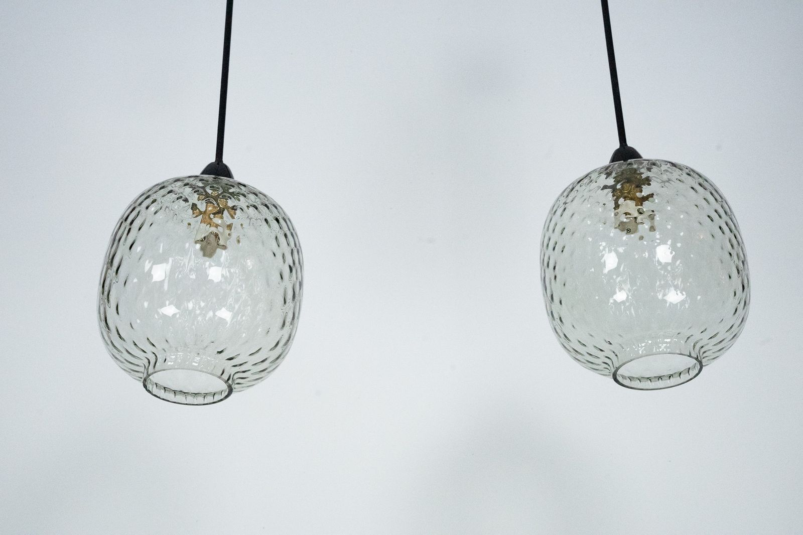 Pair Of Mid Century Pendant Lamps In Smoked Murano Glass, Italy, 1950s photo Lighting