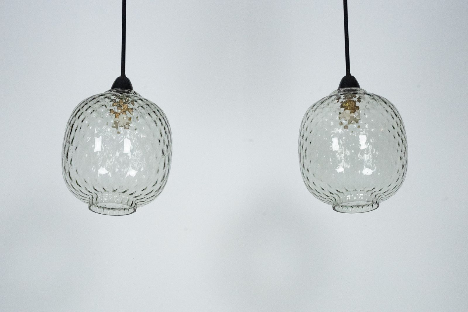 Pair Of Mid Century Pendant Lamps In Smoked Murano Glass, Italy, 1950s photo vintage