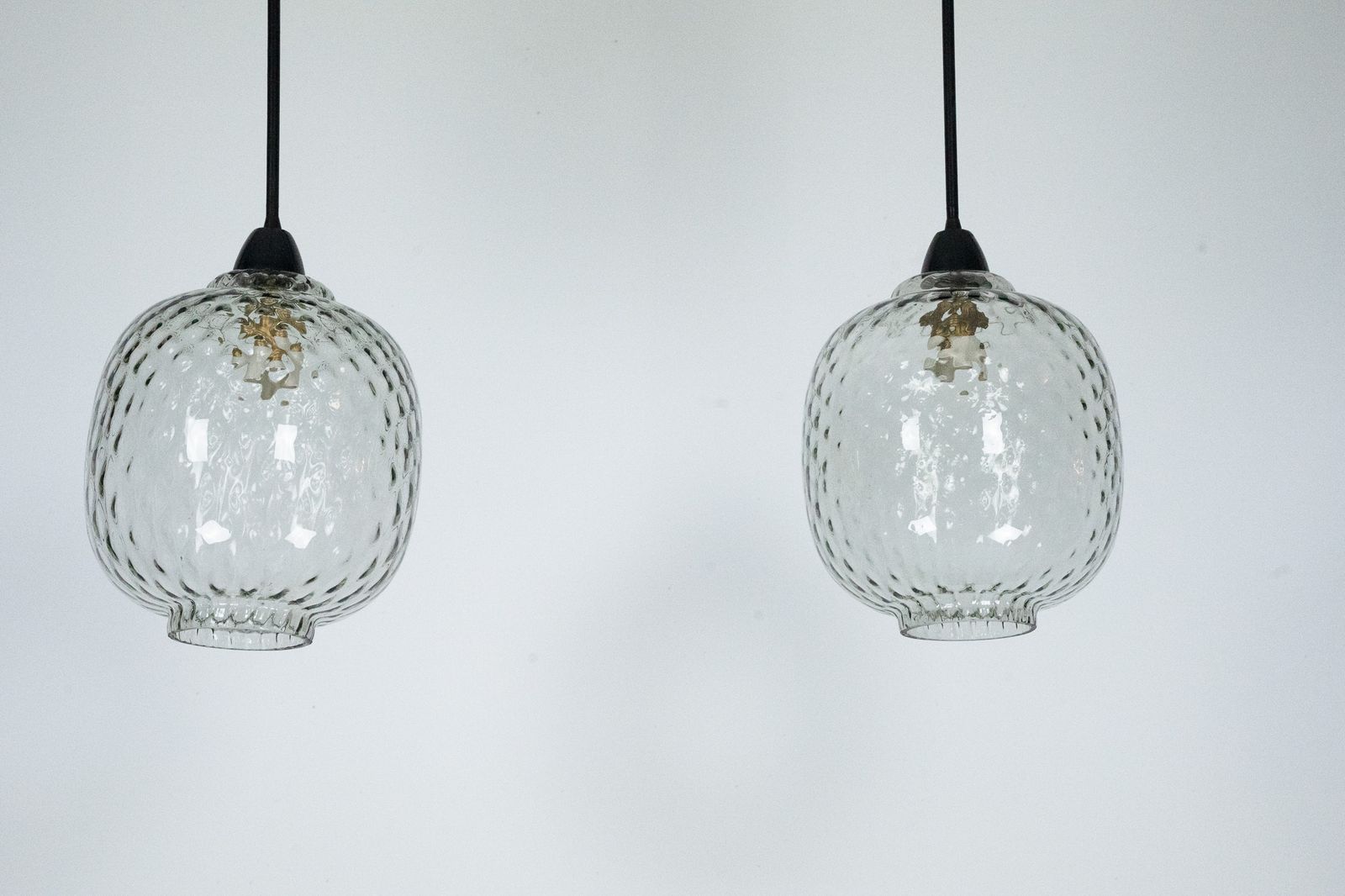 photo for sale Pair Of Mid Century Pendant Lamps In Smoked Murano Glass, Italy, 1950s