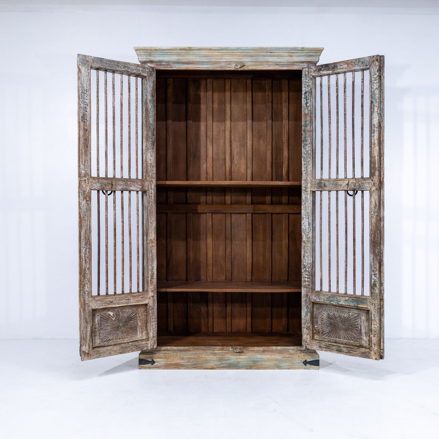 Wooden Indian Almirah With Iron Bars Ra 30 photo vintage