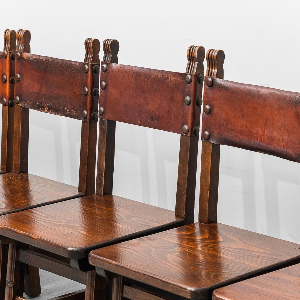 Set Of 6 Brown Wood And Leather Dining Chairs Late 19th Century photo furniture