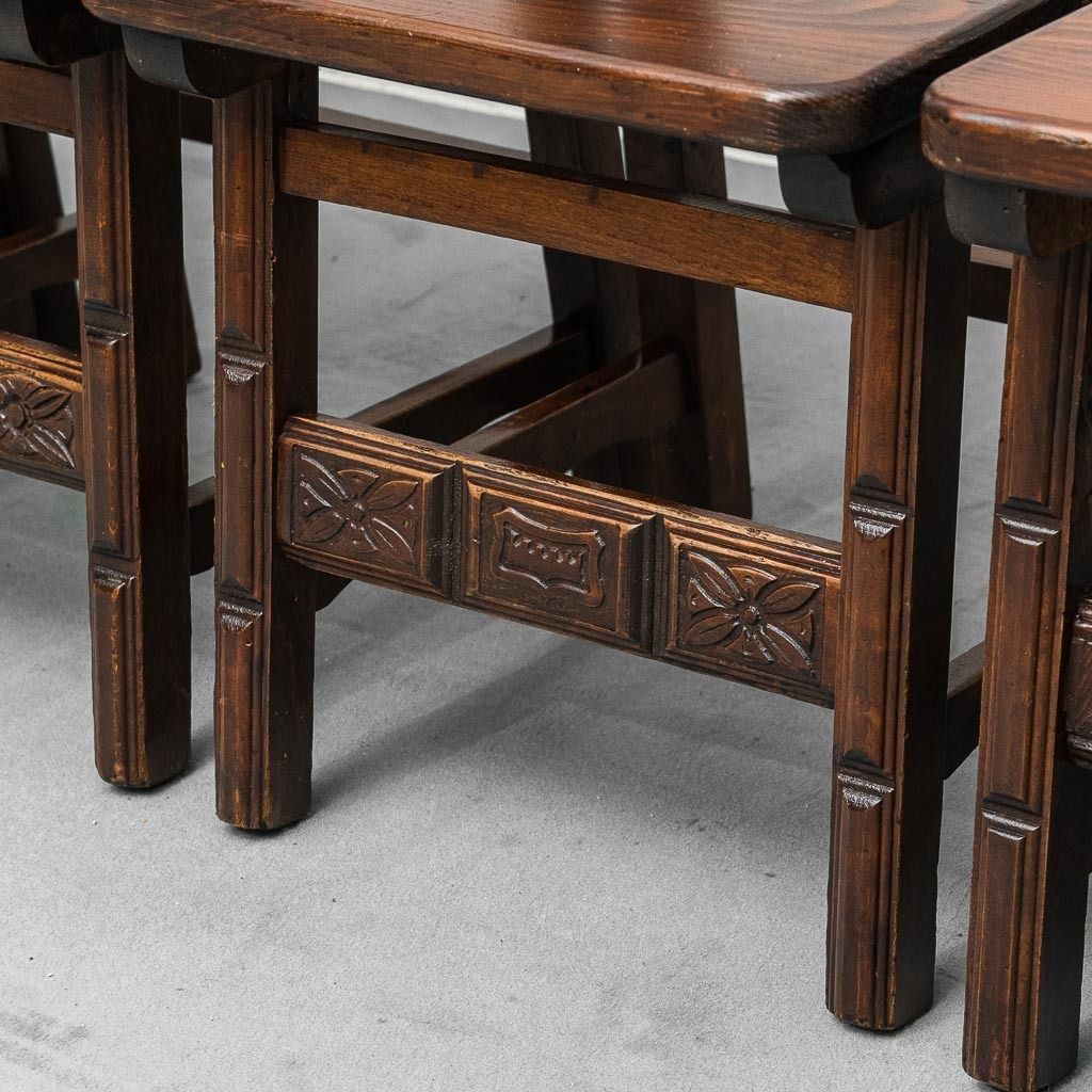 Set Of 6 Brown Wood And Leather Dining Chairs Late 19th Century photo vinterior