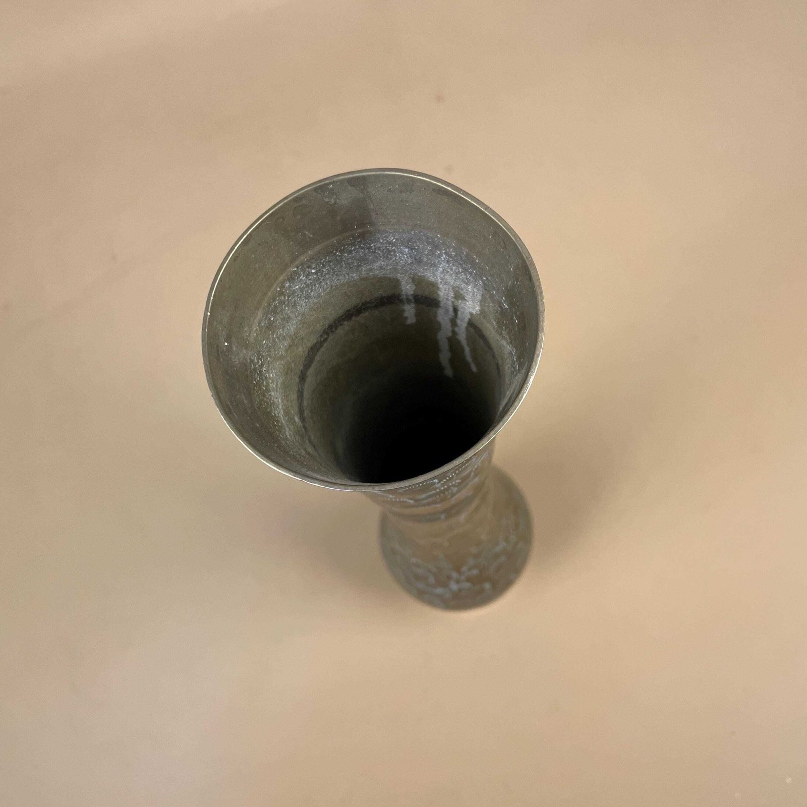 Antique Metal Gold Indian Patterned Brass Vase Pot Planter Jardiniere Handmade Engraved Etched Intricate Vintage Decorative Tall Funnel photo vintage